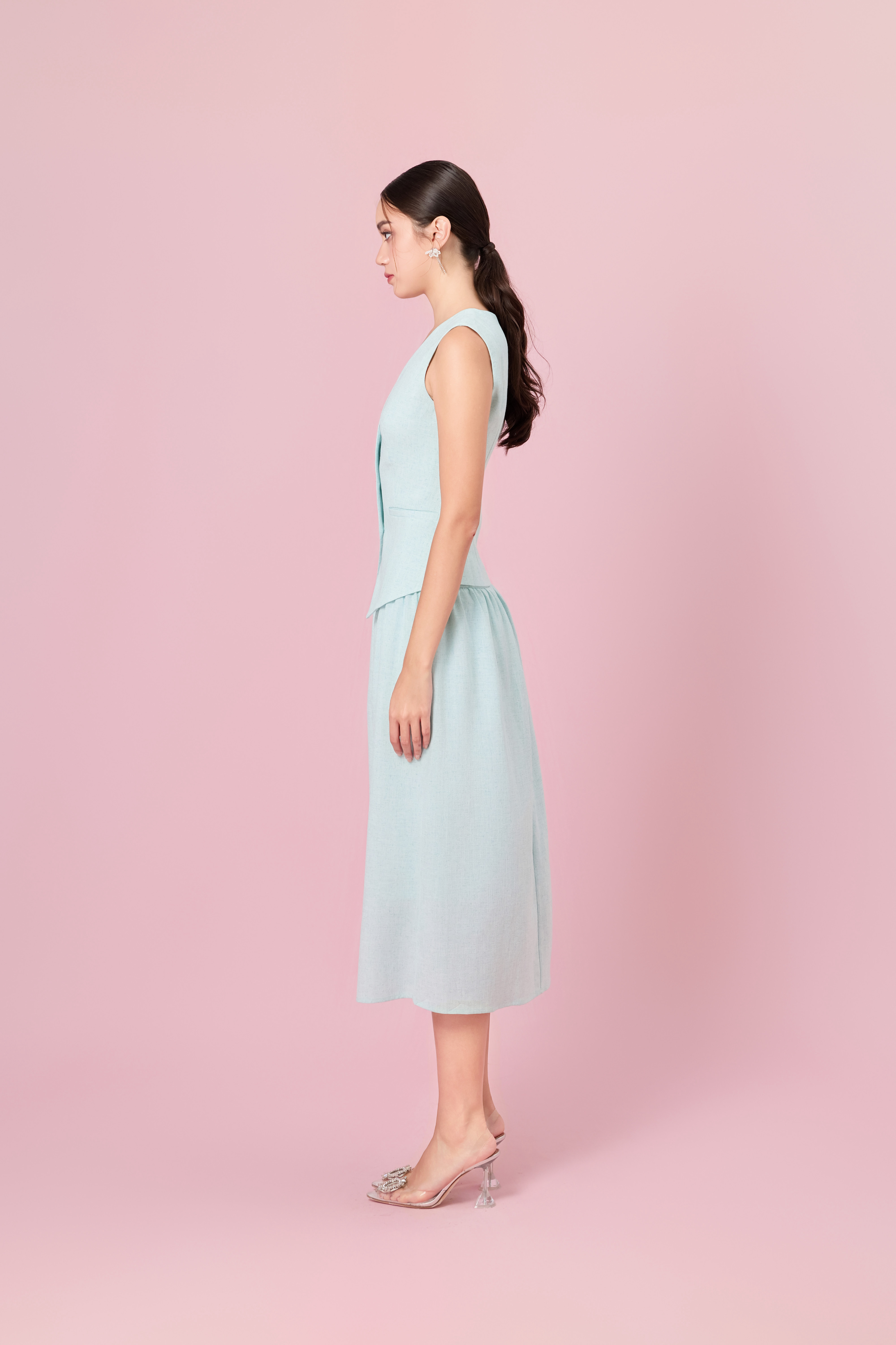 Cheerish Light Green Button Down V-Neck Top