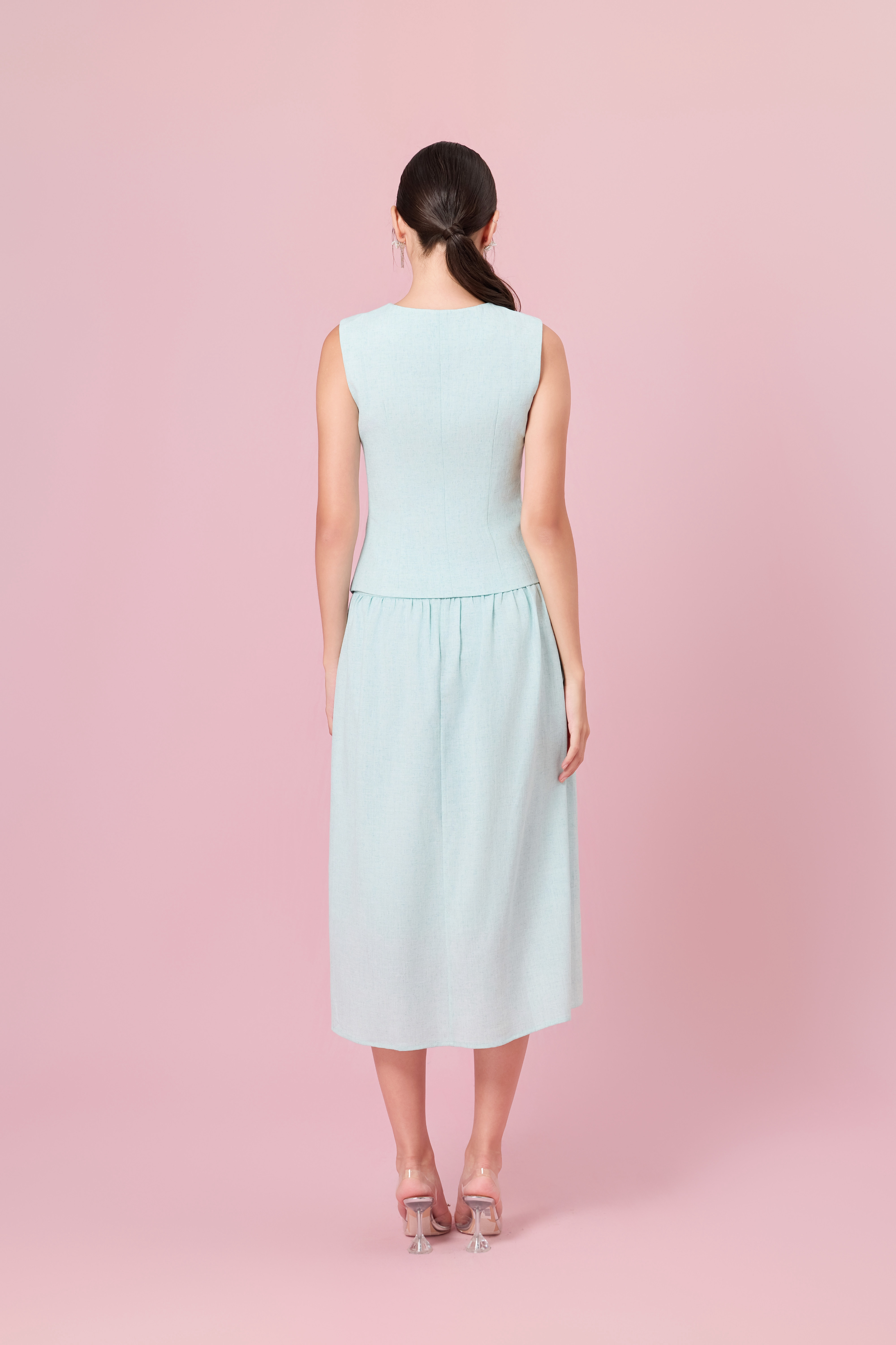 Cheerish Light Green Button Down V-Neck Top