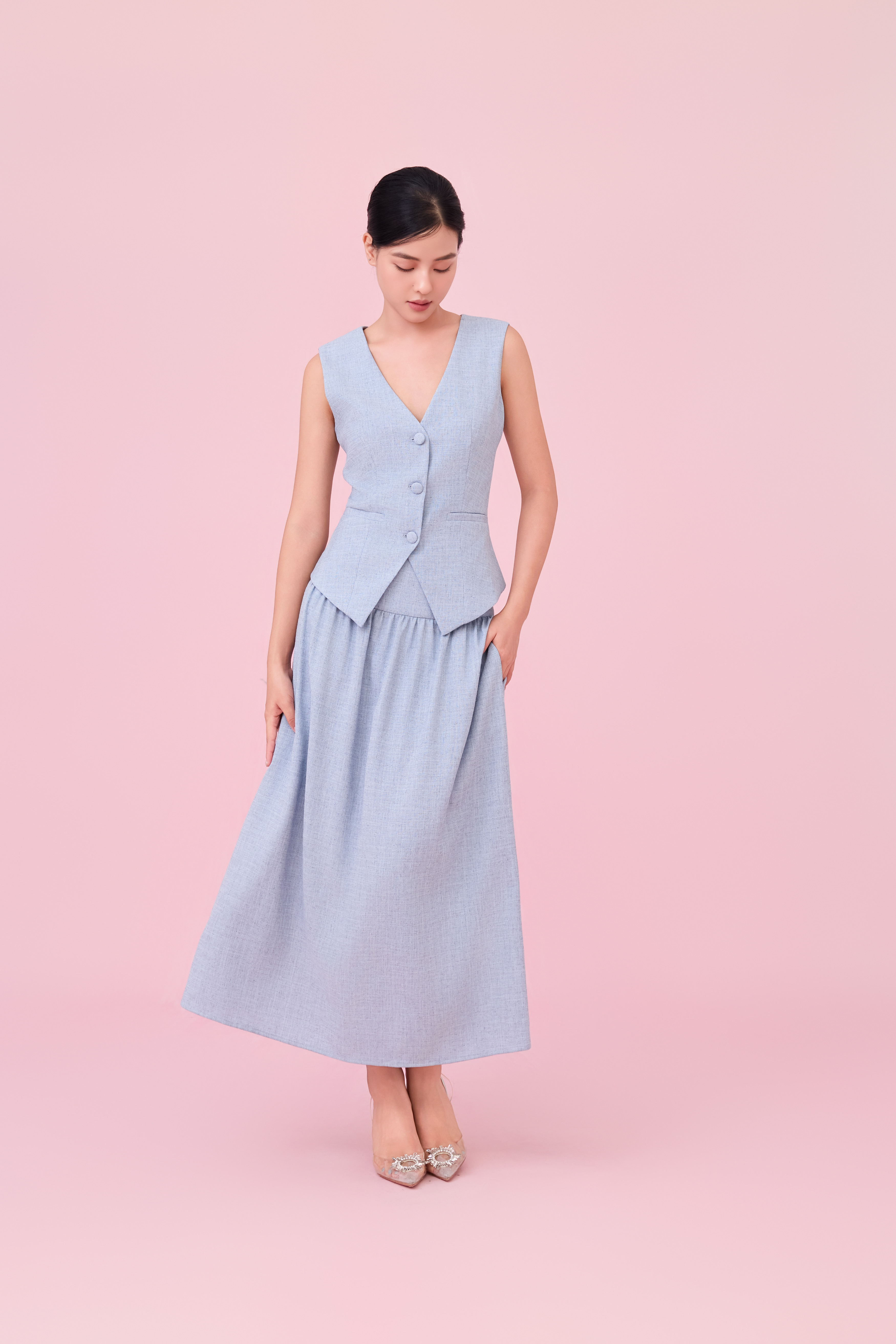 Cheerish Light Blue A-Line Skirt