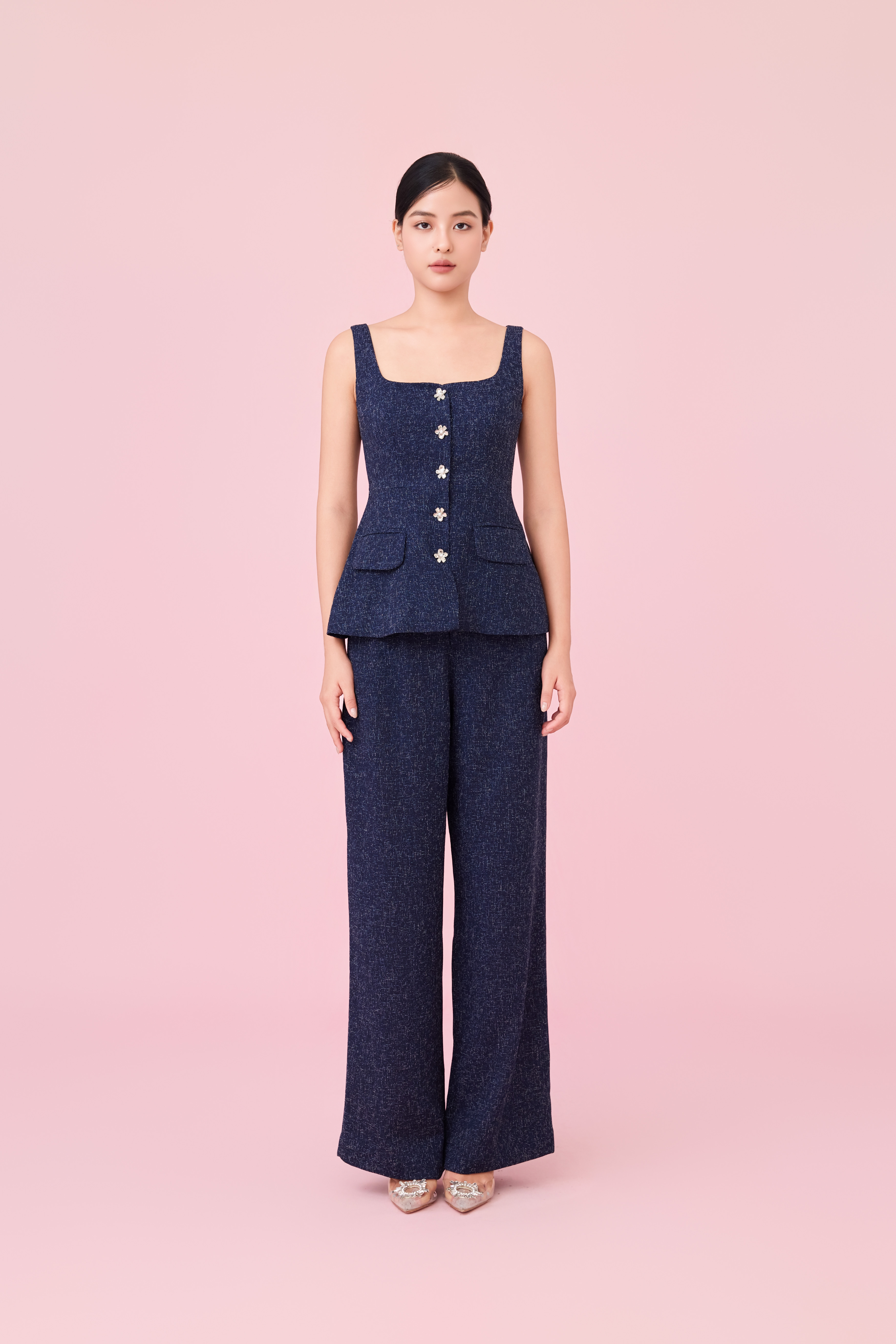 Cherilyn Navy Tweed Wide Leg Pants