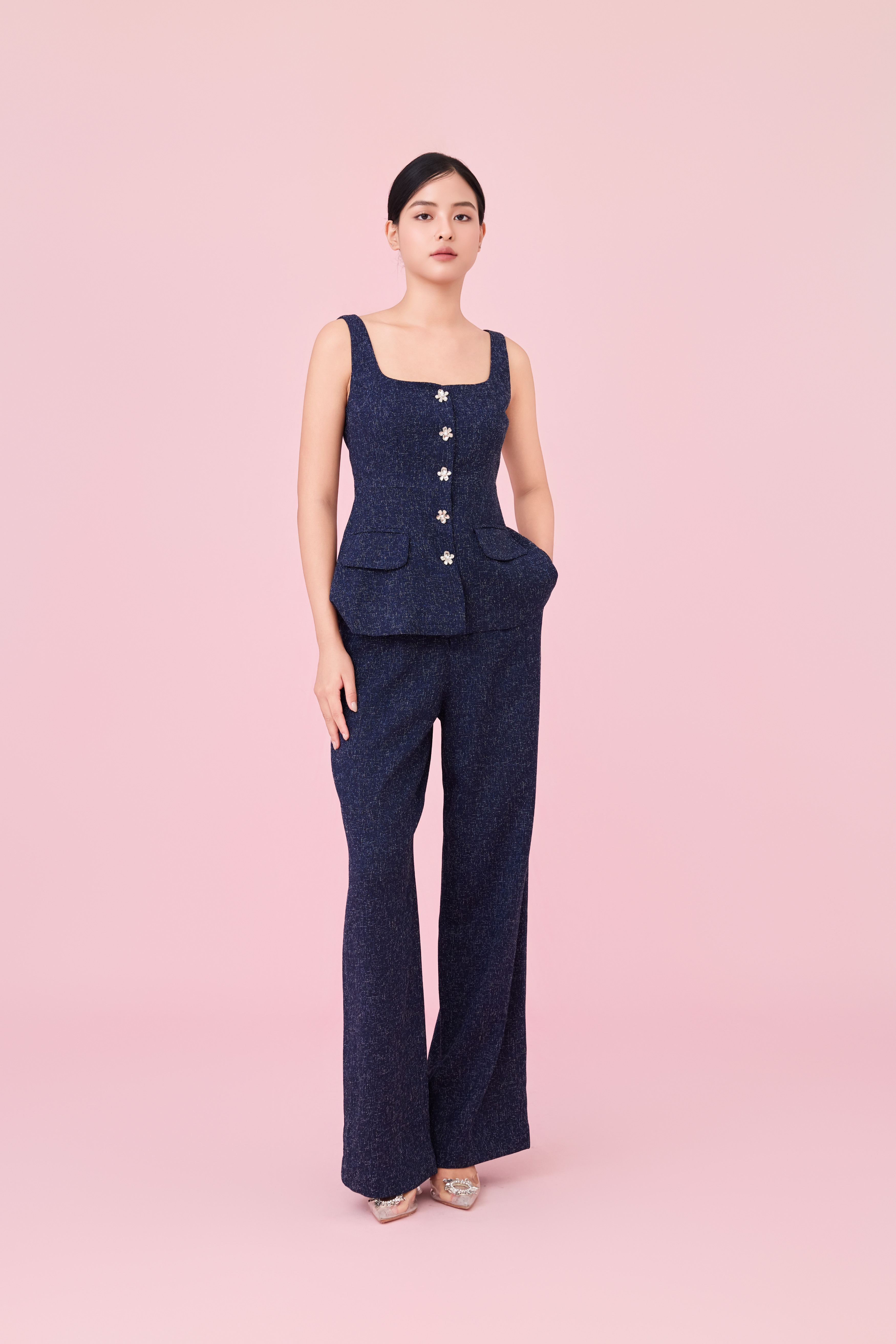 Cherilyn Navy Tweed Wide Leg Pants