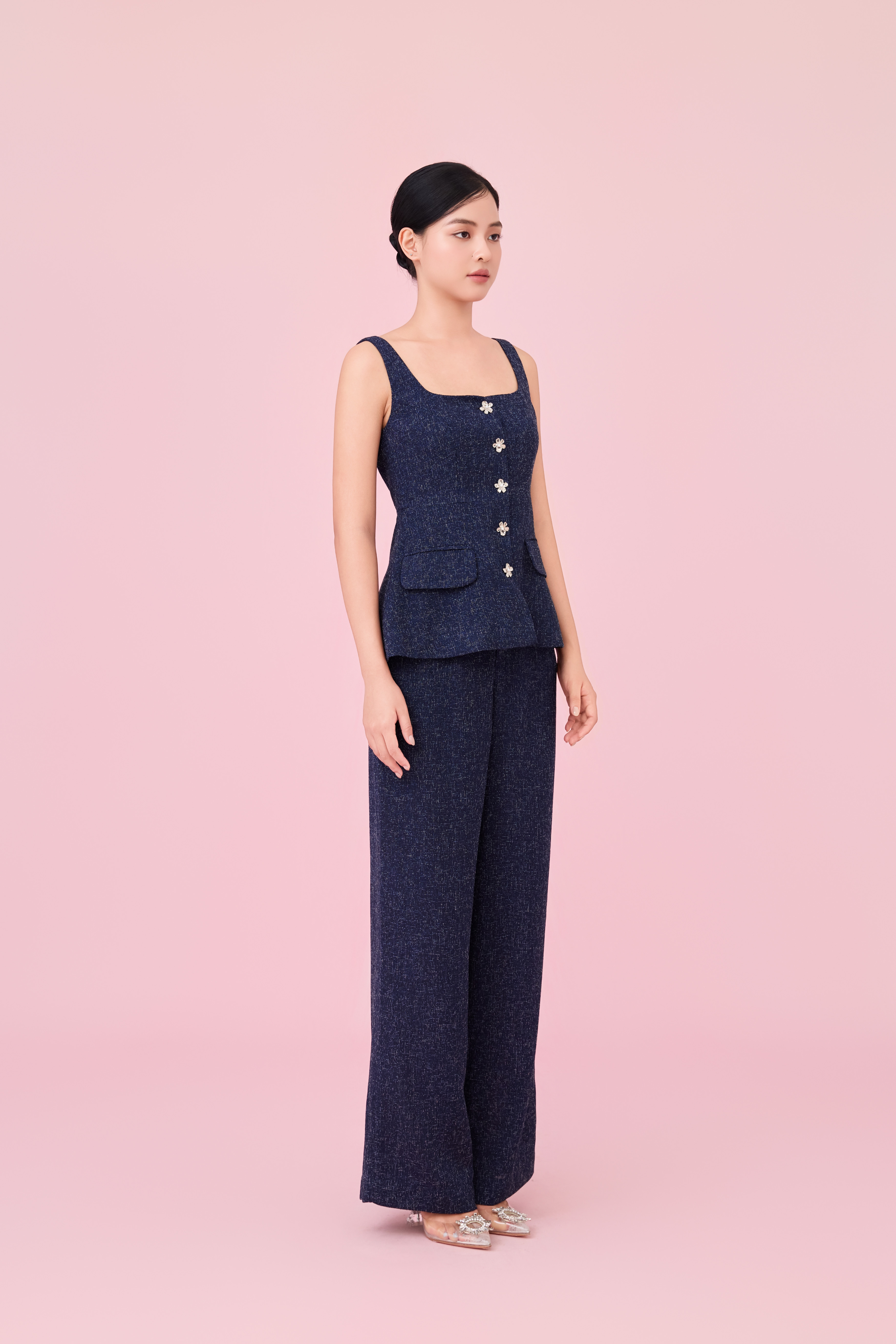 Cherilyn Navy Tweed Wide Leg Pants