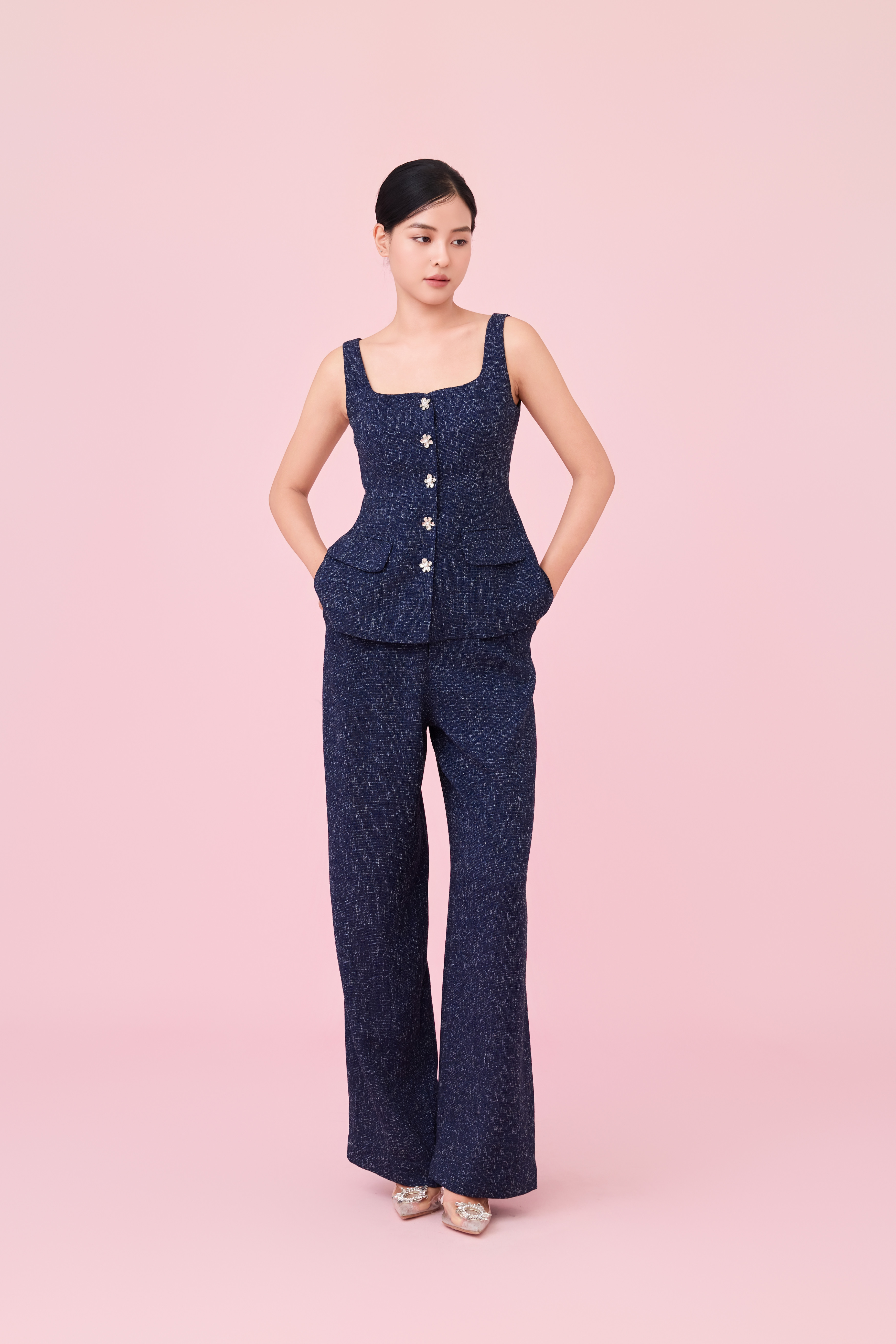 Cherilyn Navy Tweed Wide Leg Pants