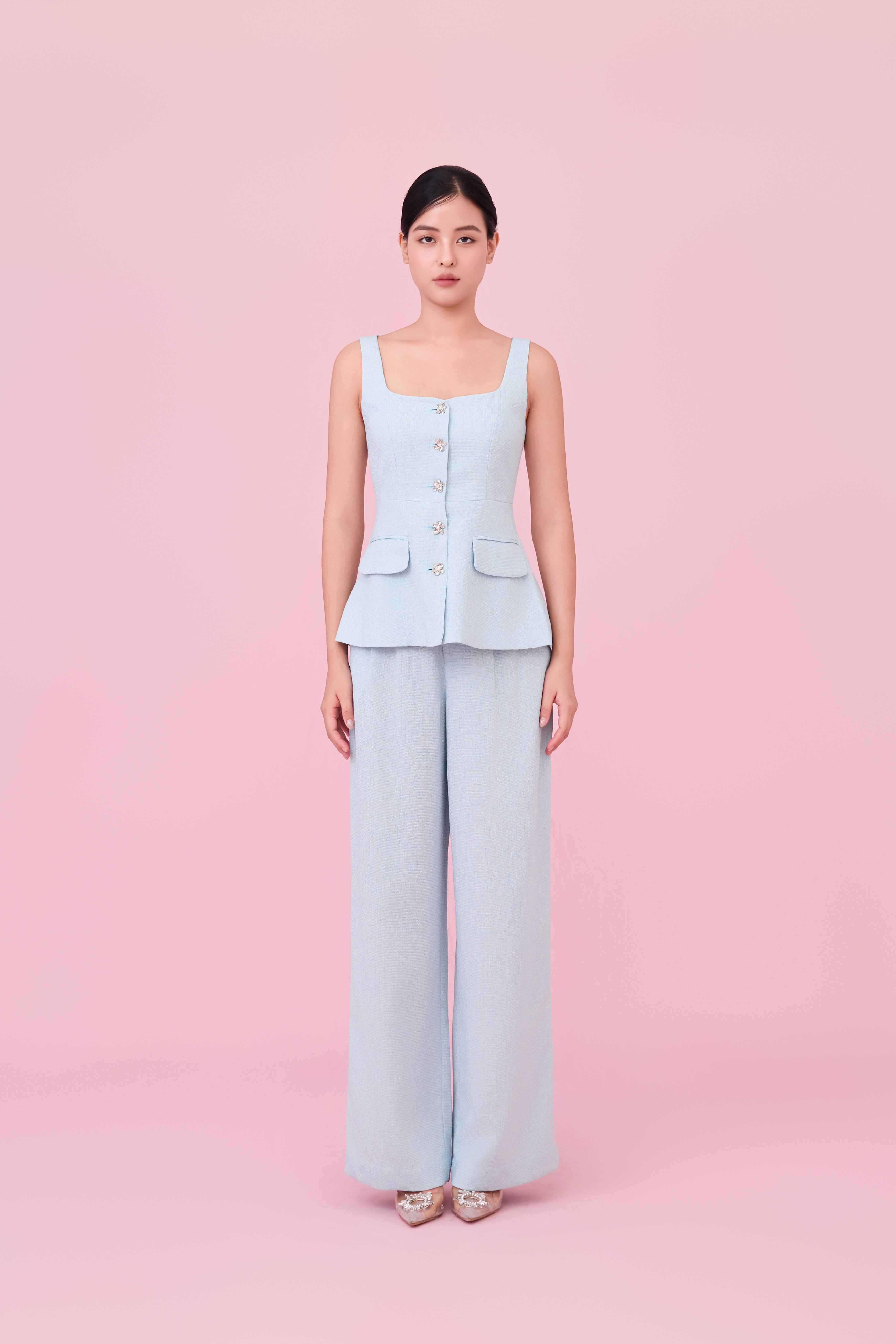Cherilyn Light Blue Tweed Wide Leg Pants