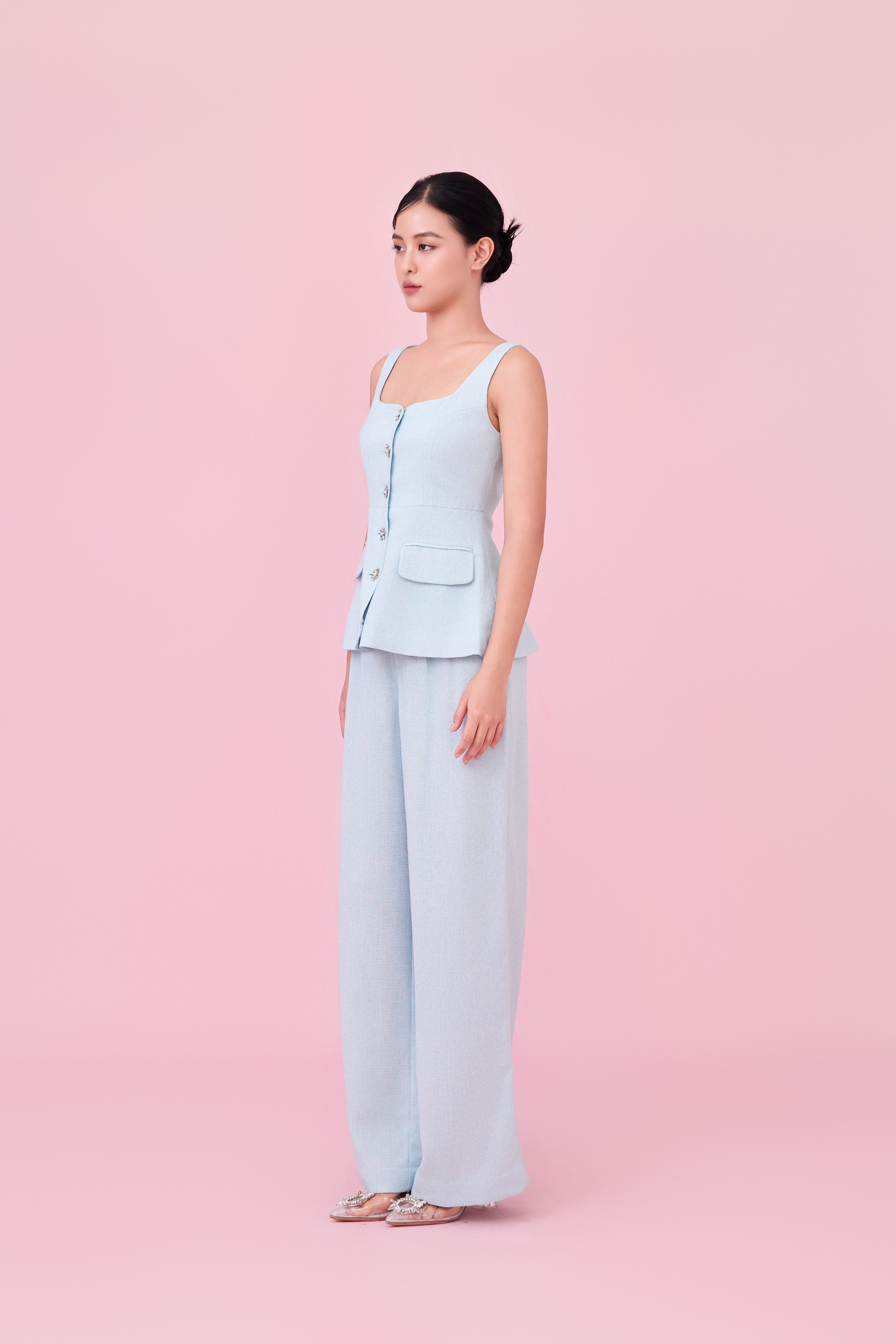 Cherilyn Light Blue Tweed Wide Leg Pants