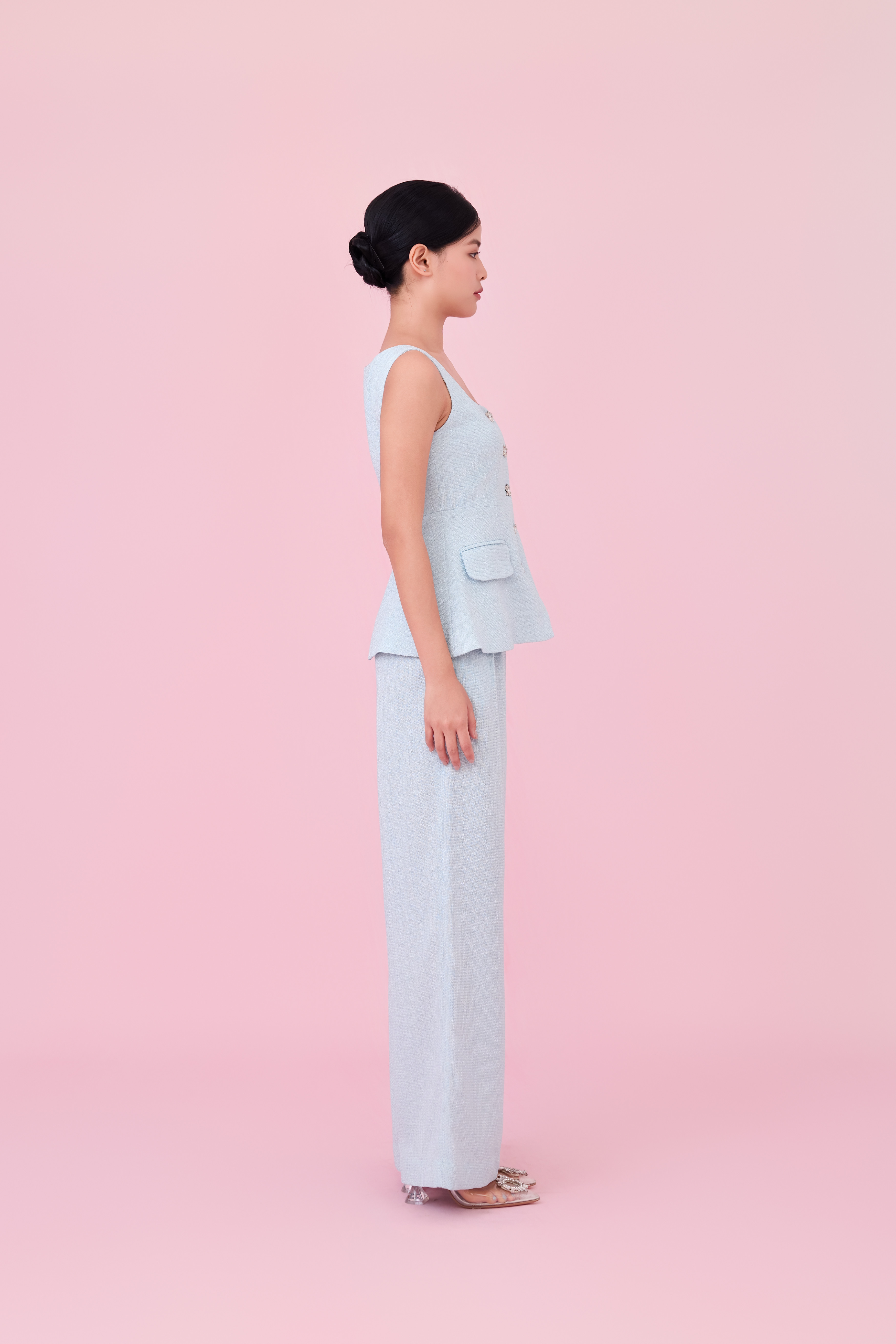 Cherilyn Light Blue Tweed Wide Leg Pants