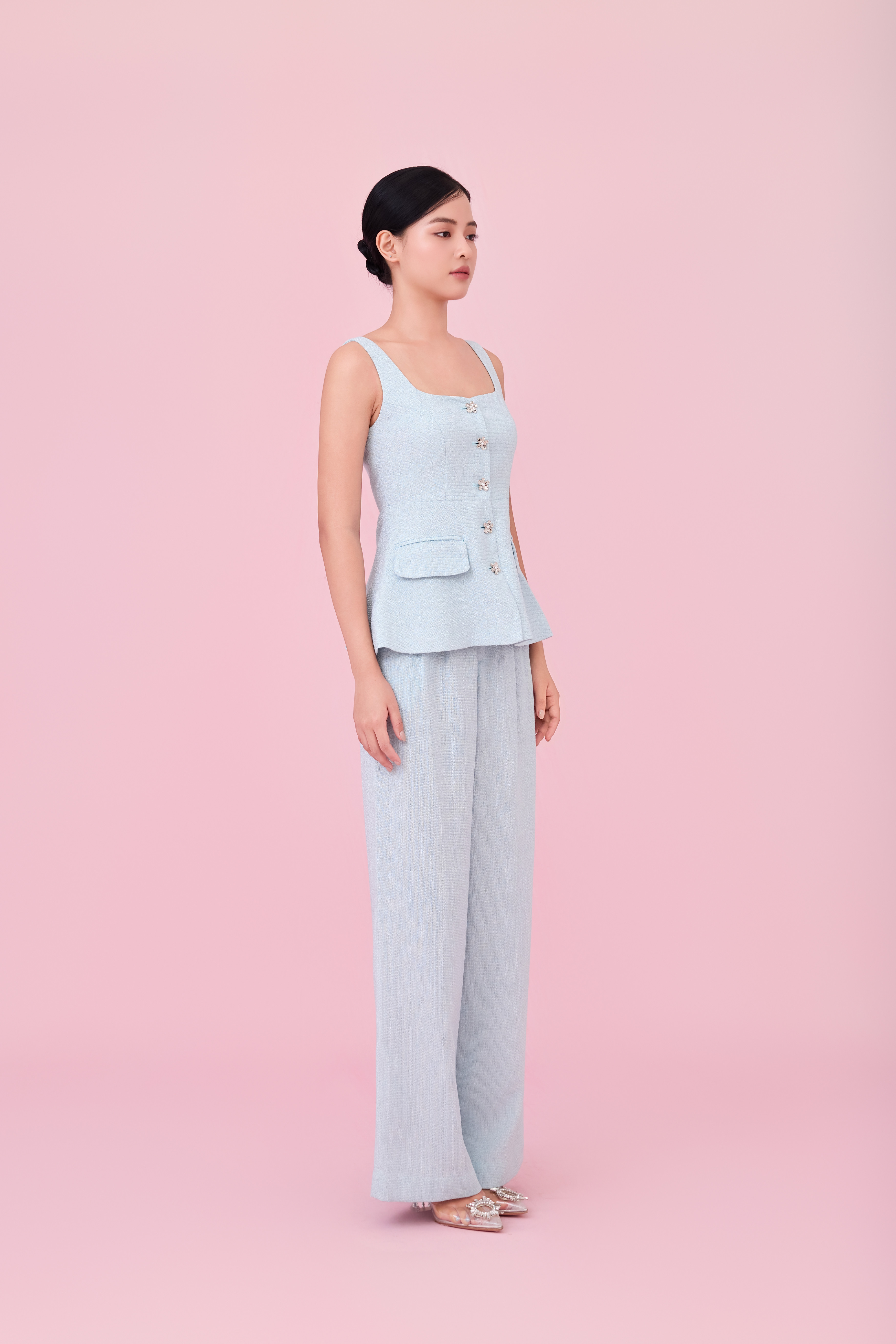 Cherilyn Light Blue Tweed Wide Leg Pants