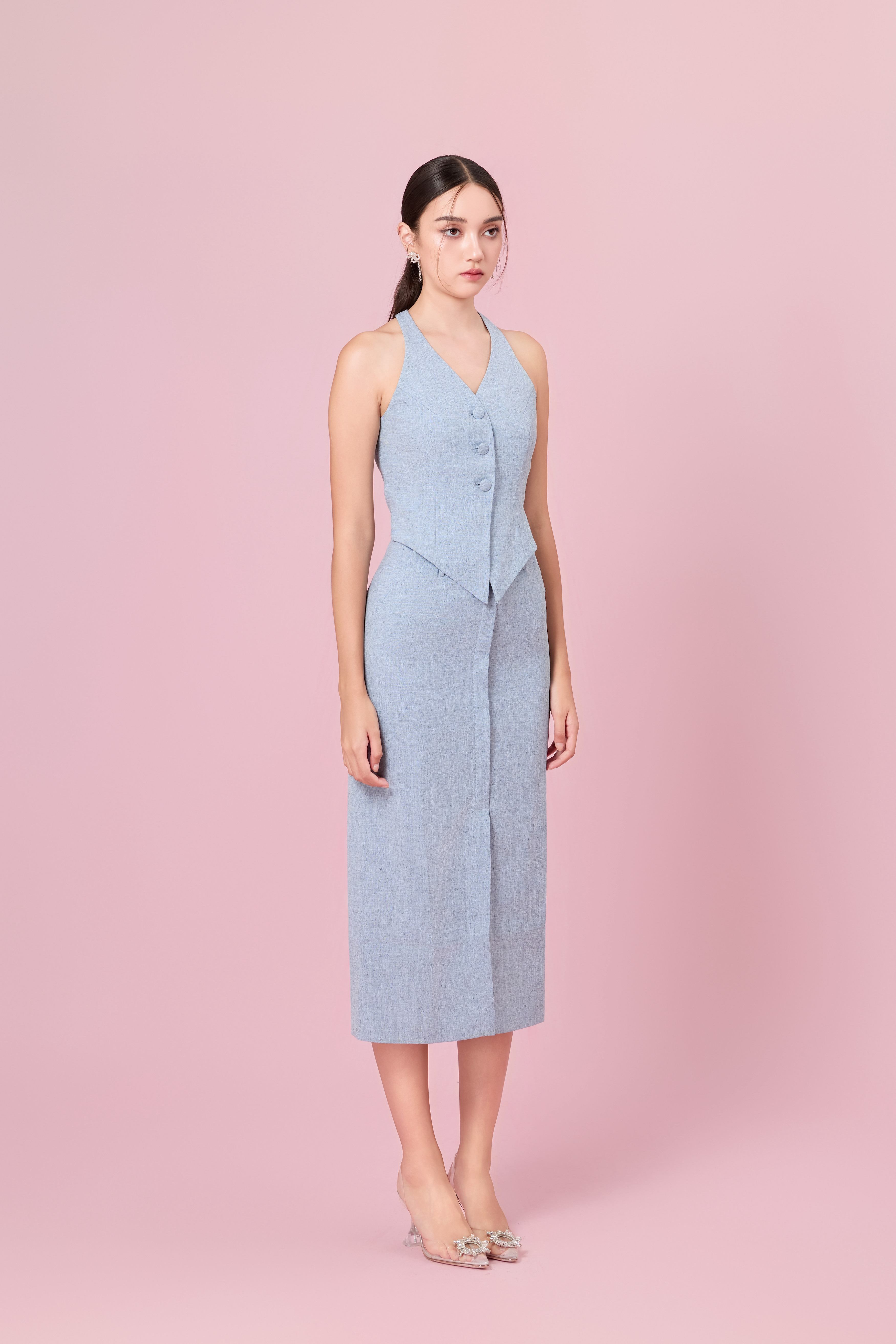 Charyn Light Blue Halter Neck Vest Top