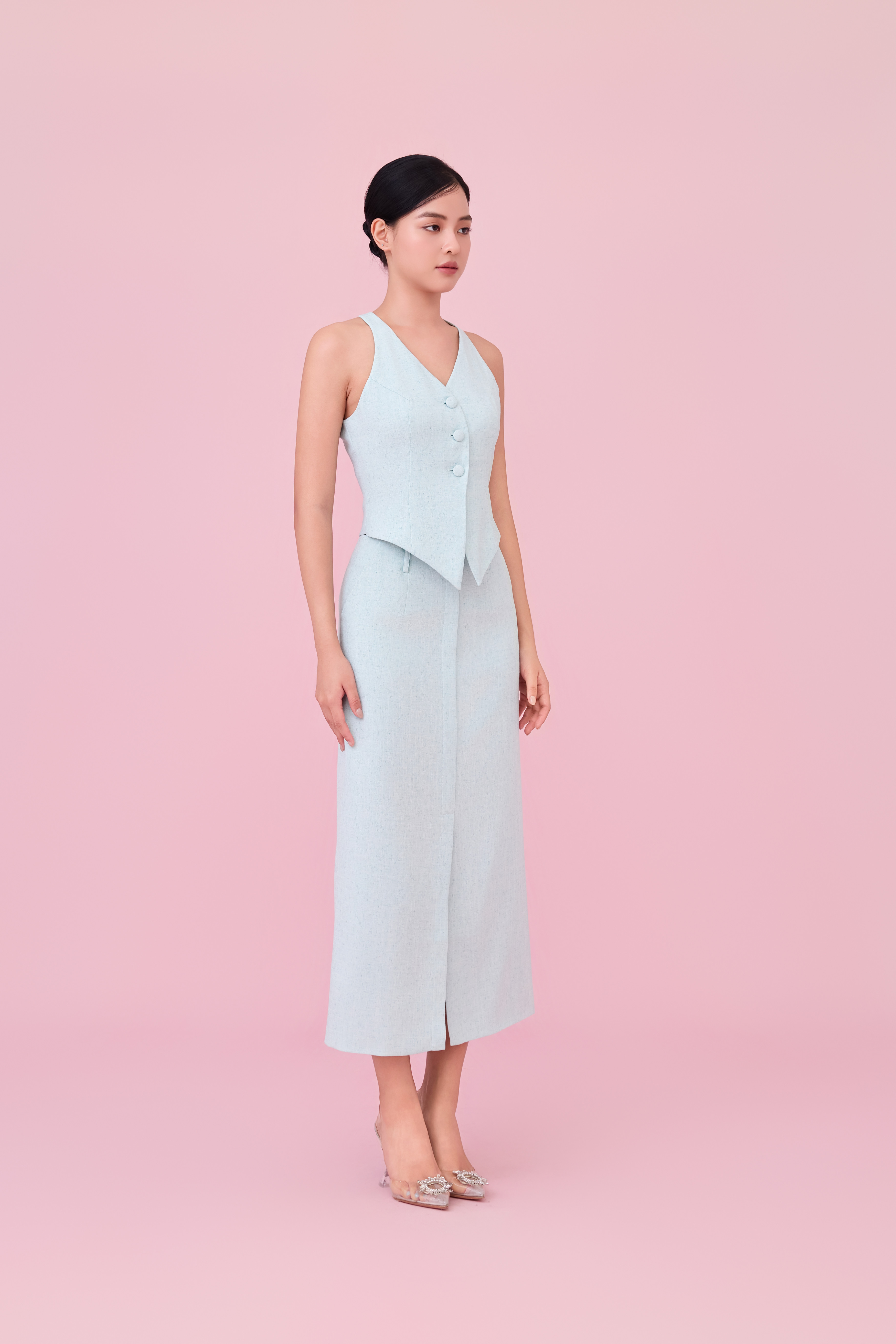 Charyn Light Green Halter Neck Vest Top