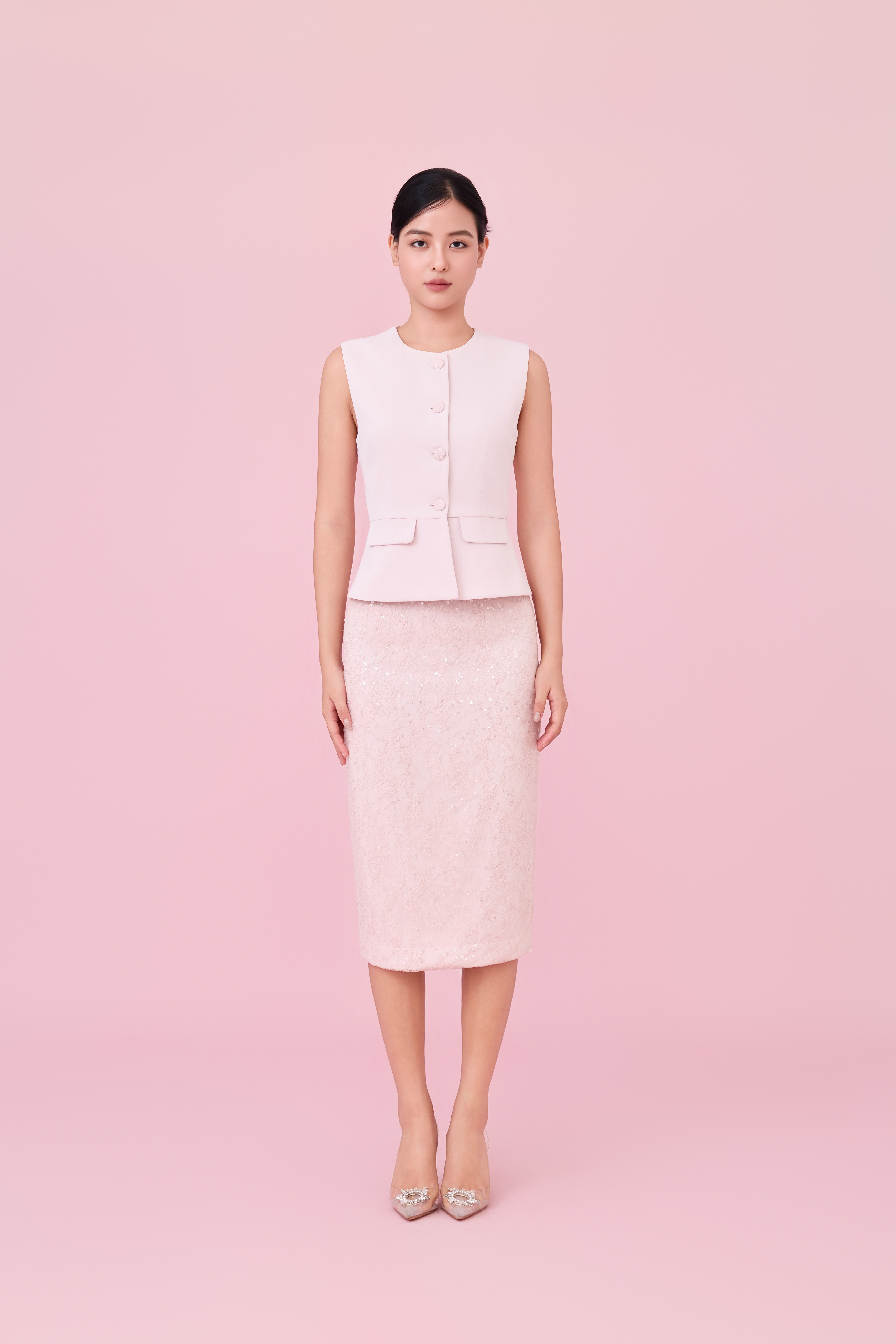 Chawntelle Pink Sequins Lace Skirt