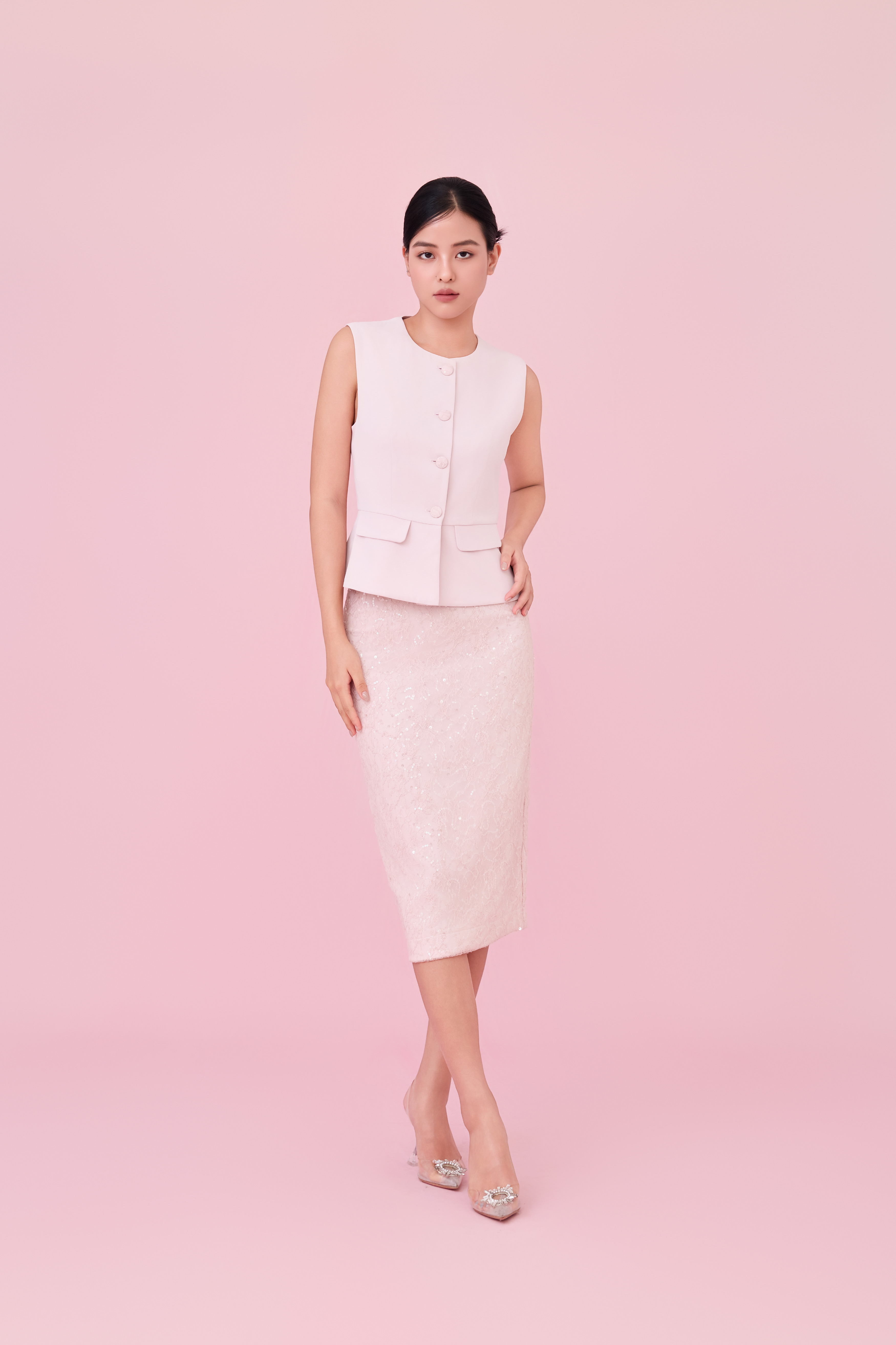 Chawntelle Pink Sequins Lace Skirt