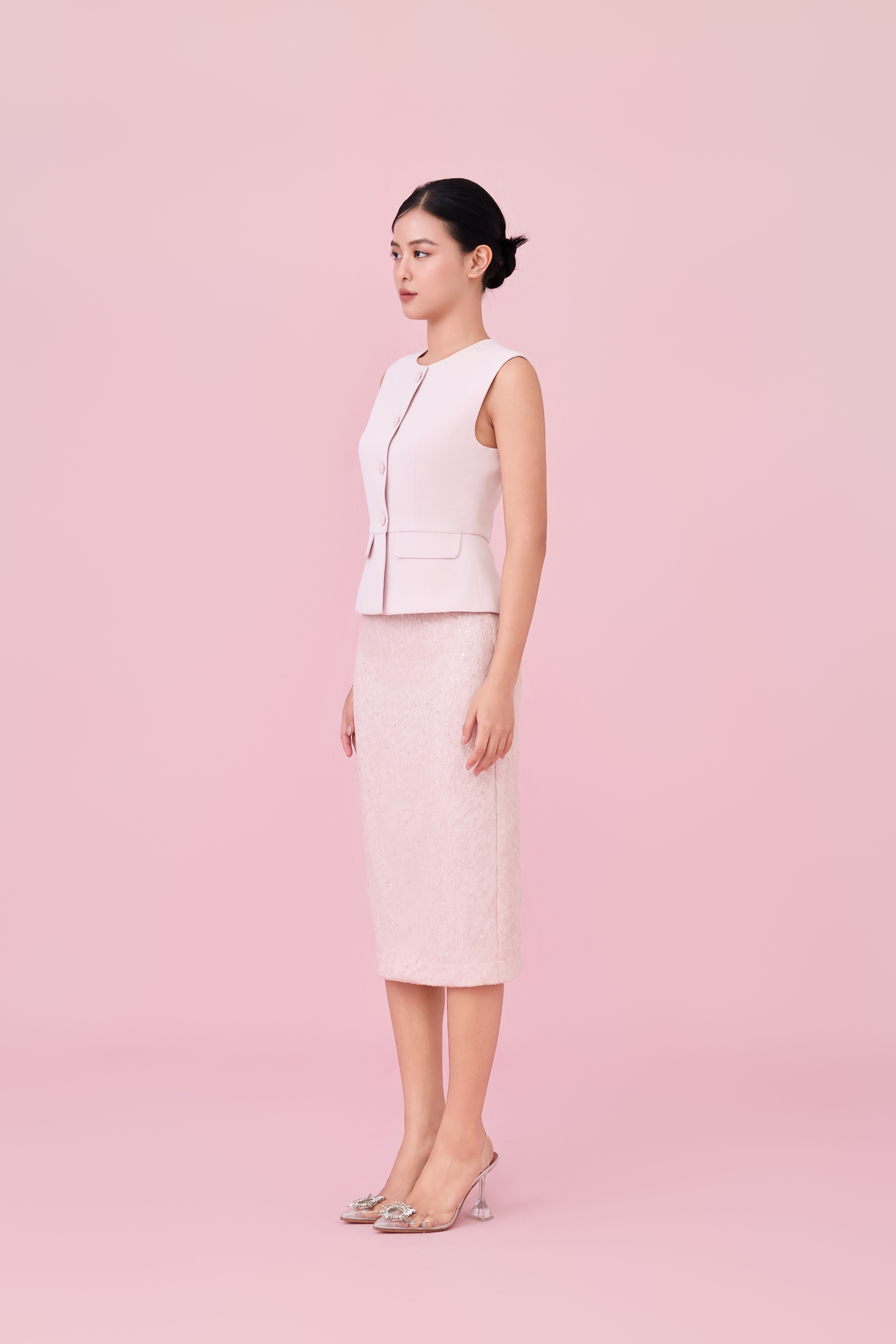 Chawntelle Pink Sequins Lace Skirt