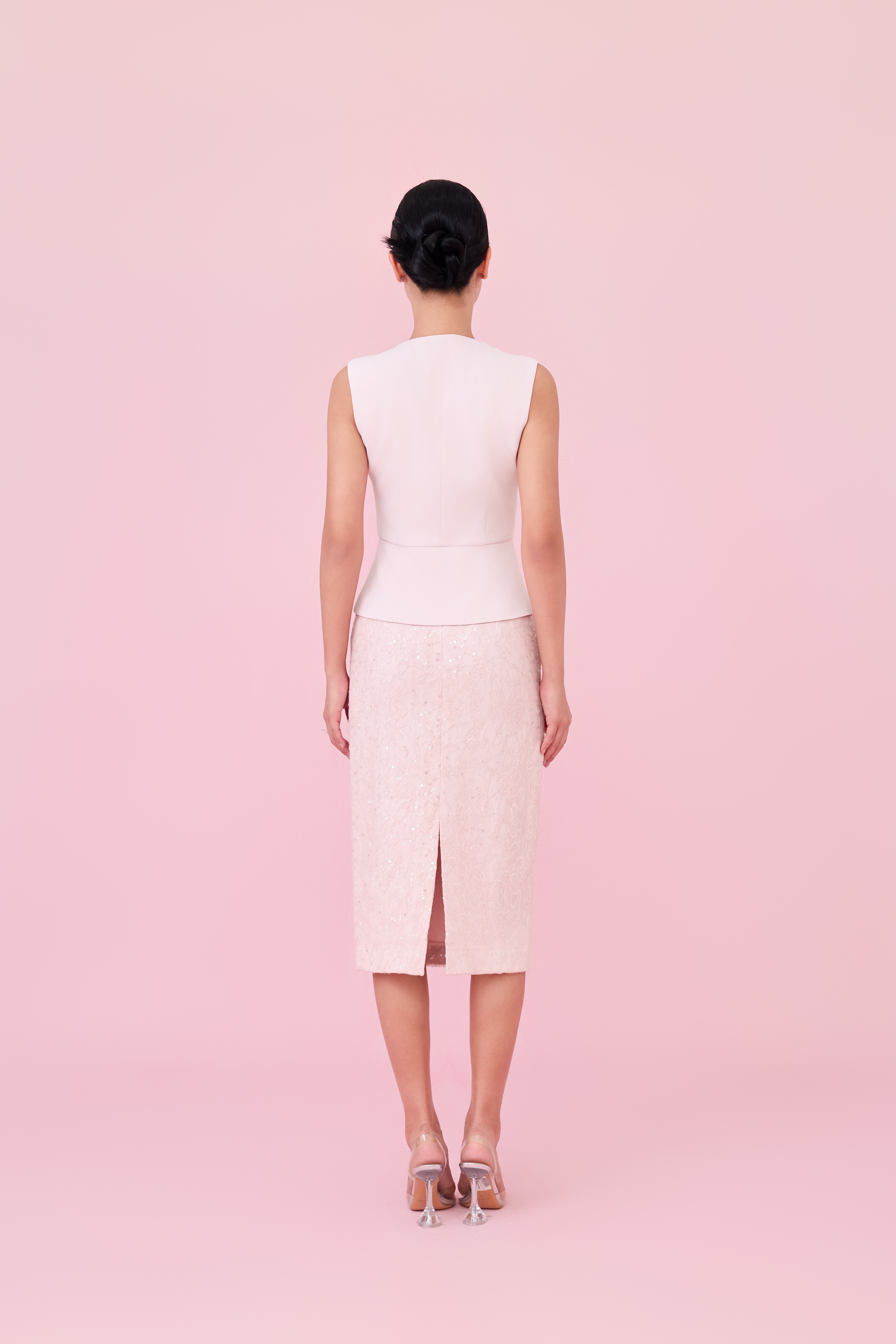 Chawntelle Pink Sequins Lace Skirt