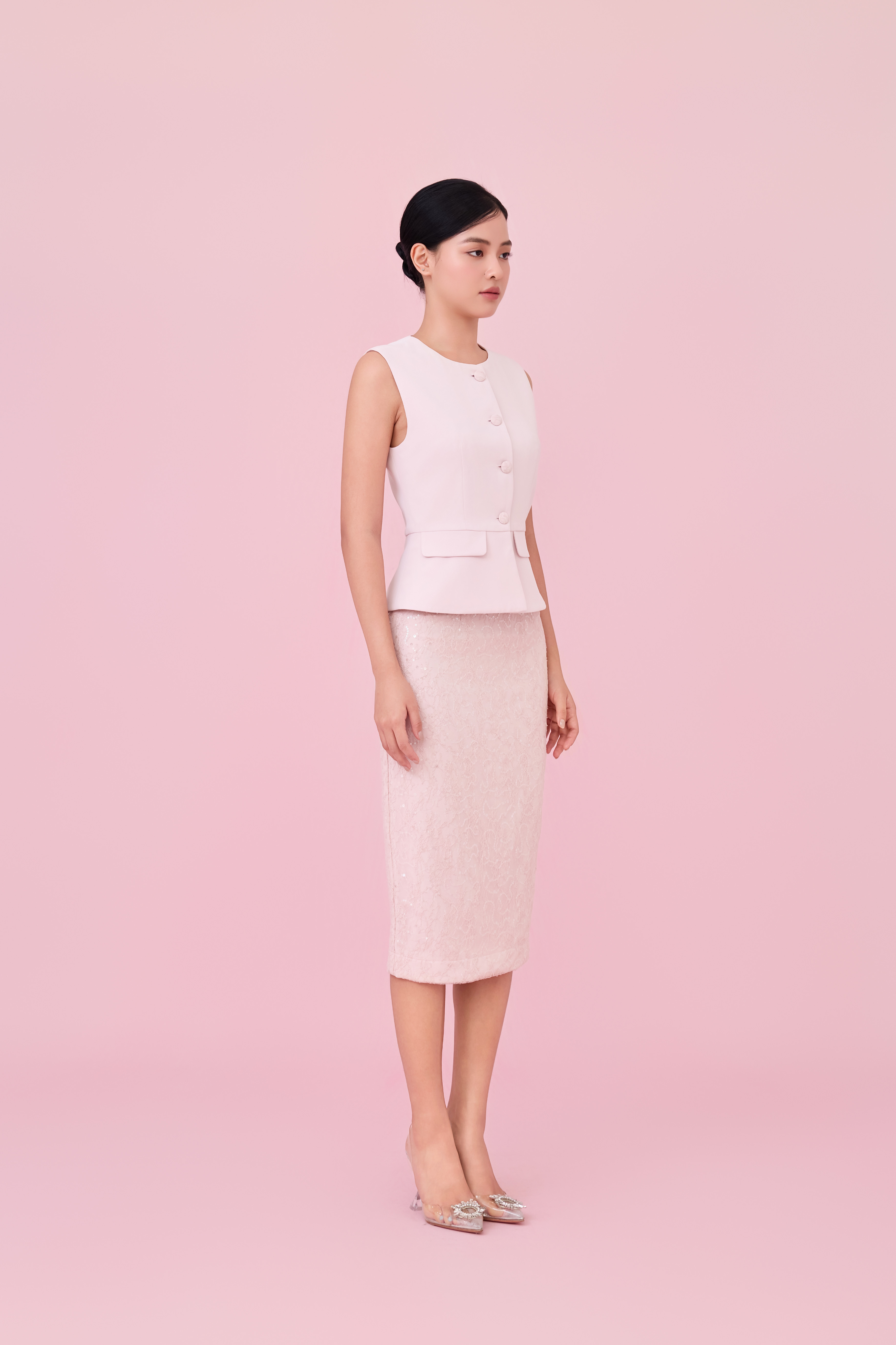 Chawntelle Pink Sequins Lace Skirt