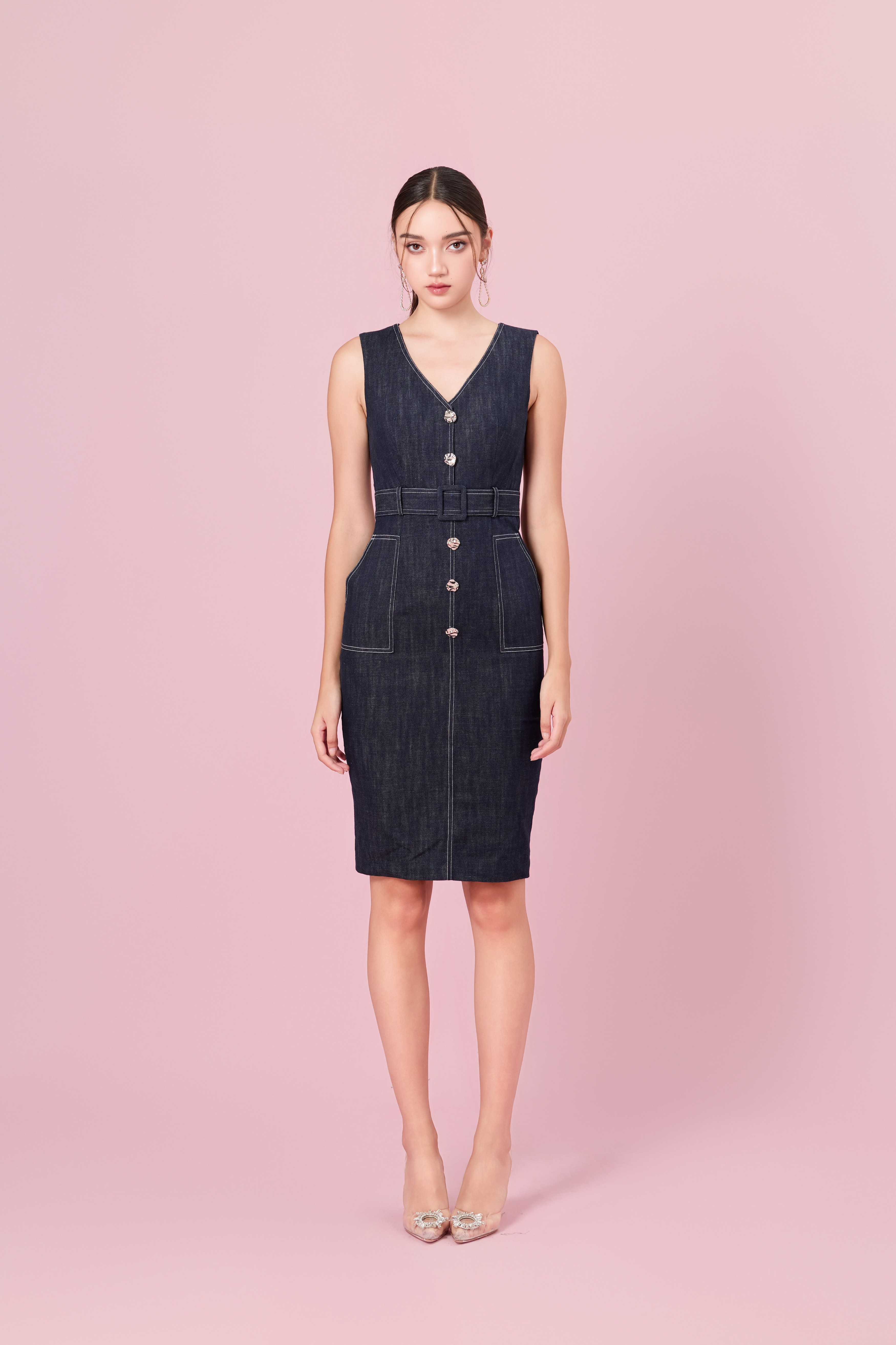 Chereena Dark Blue Denim Sleeveless Dress