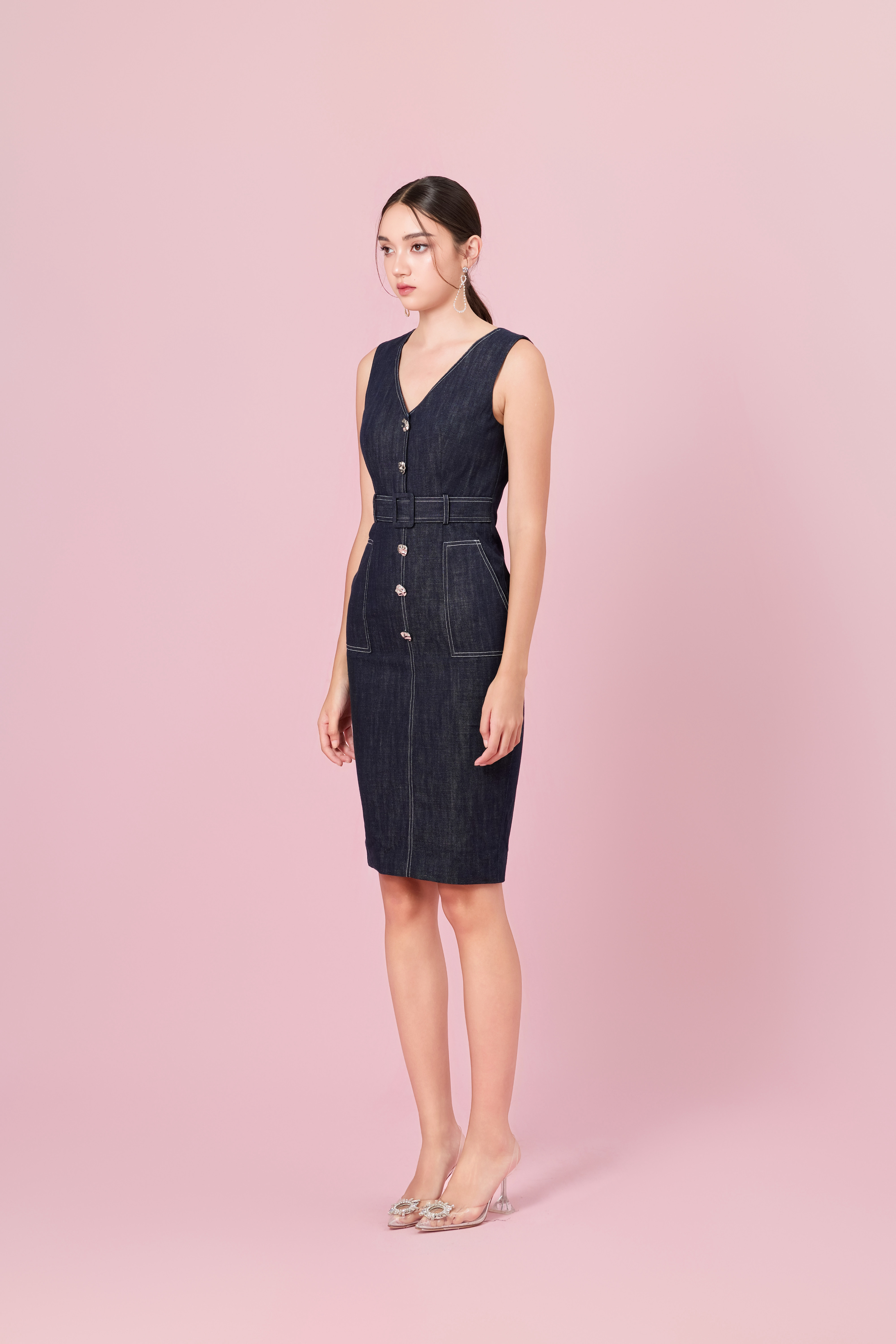 Chereena Dark Blue Denim Sleeveless Dress