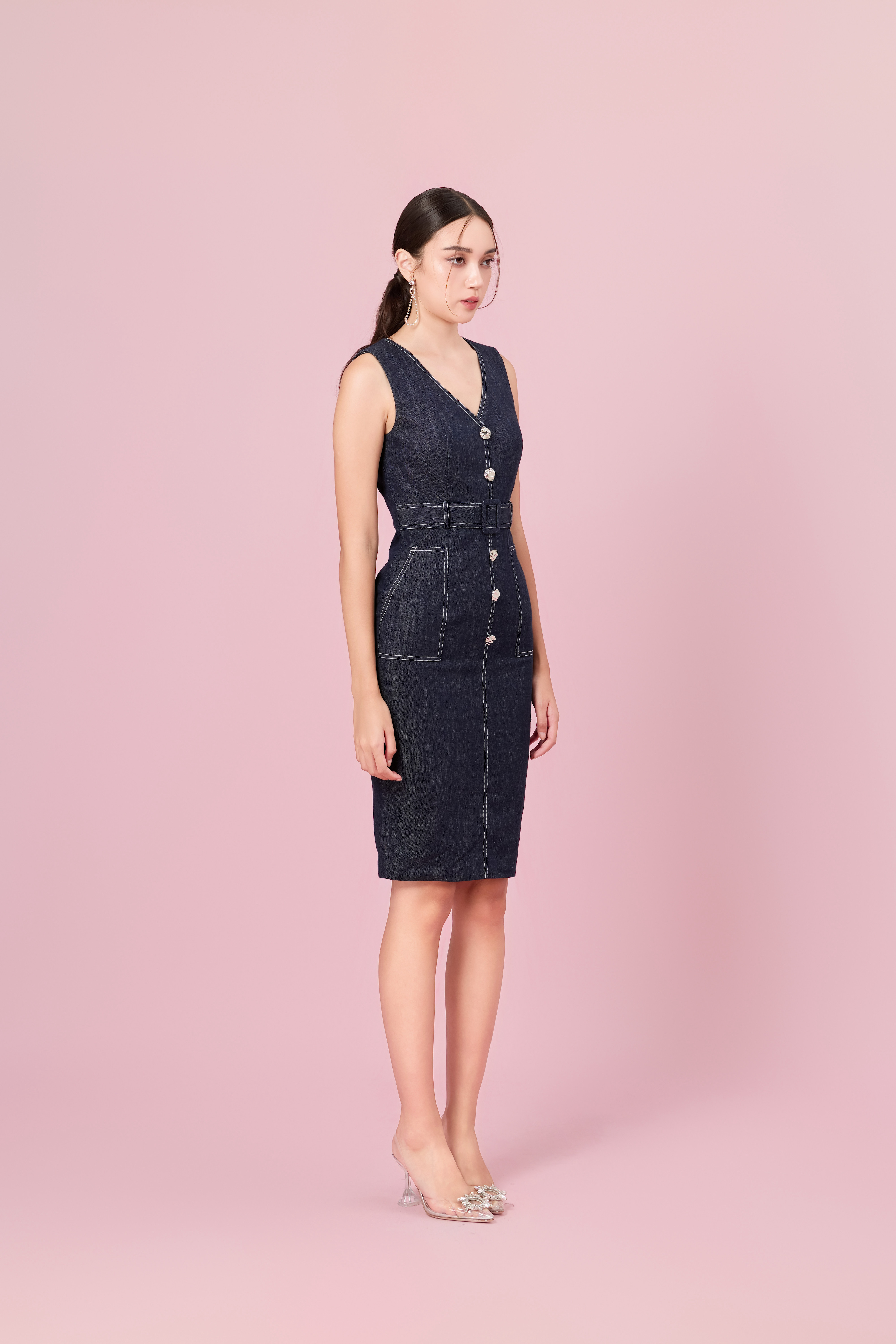 Chereena Dark Blue Denim Sleeveless Dress