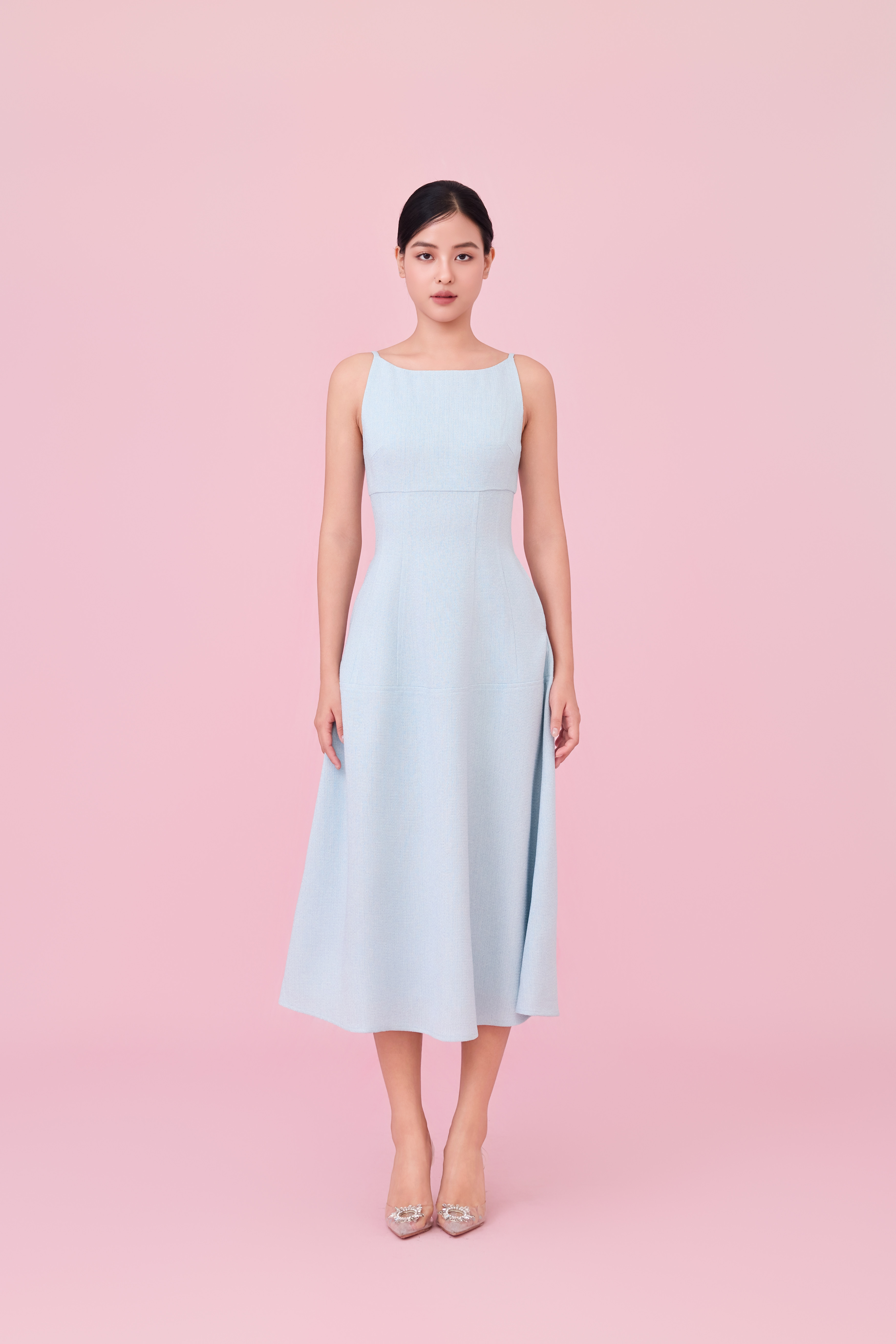 Cherin Light Blue Tweed Midi Dress