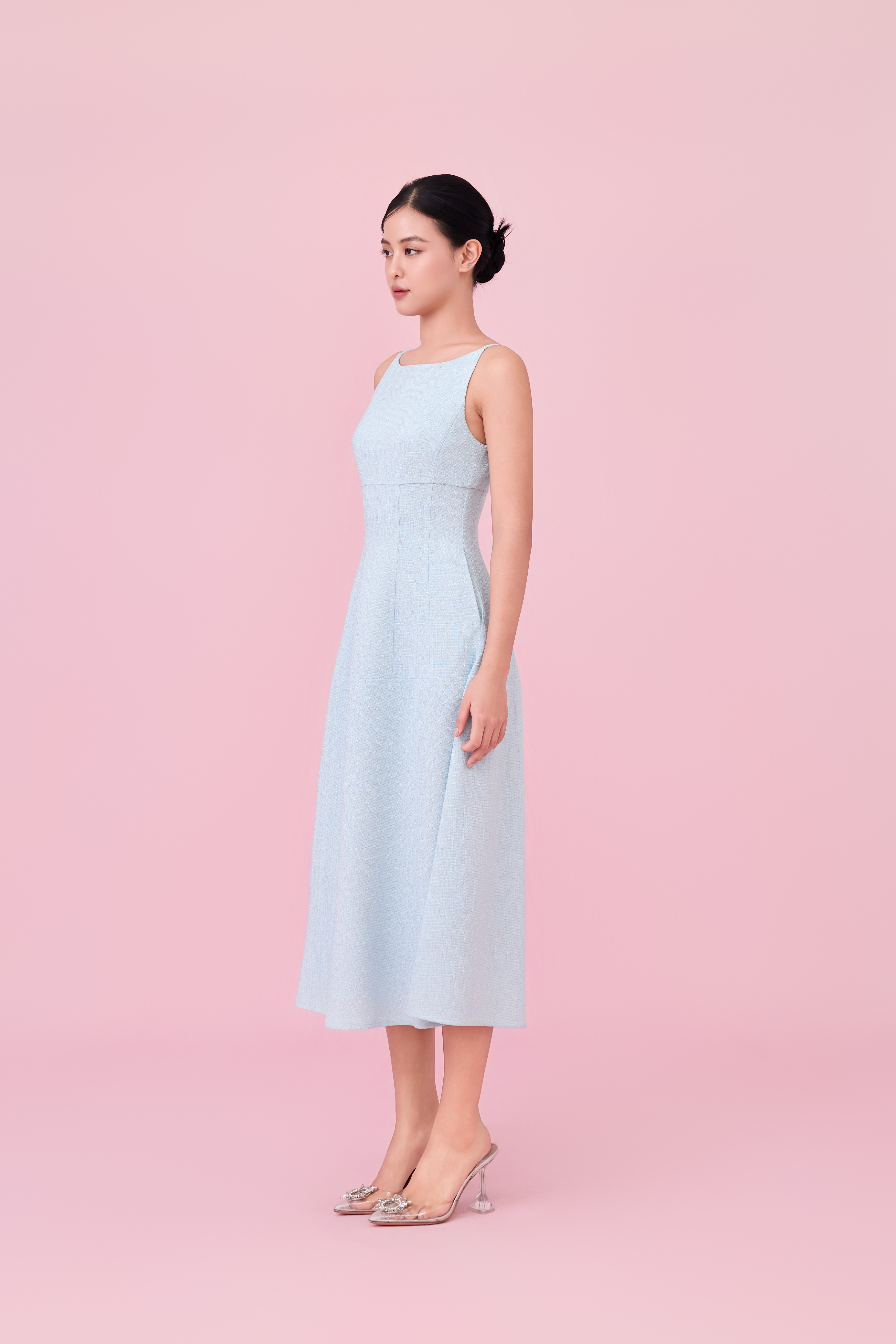 Cherin Light Blue Tweed Midi Dress