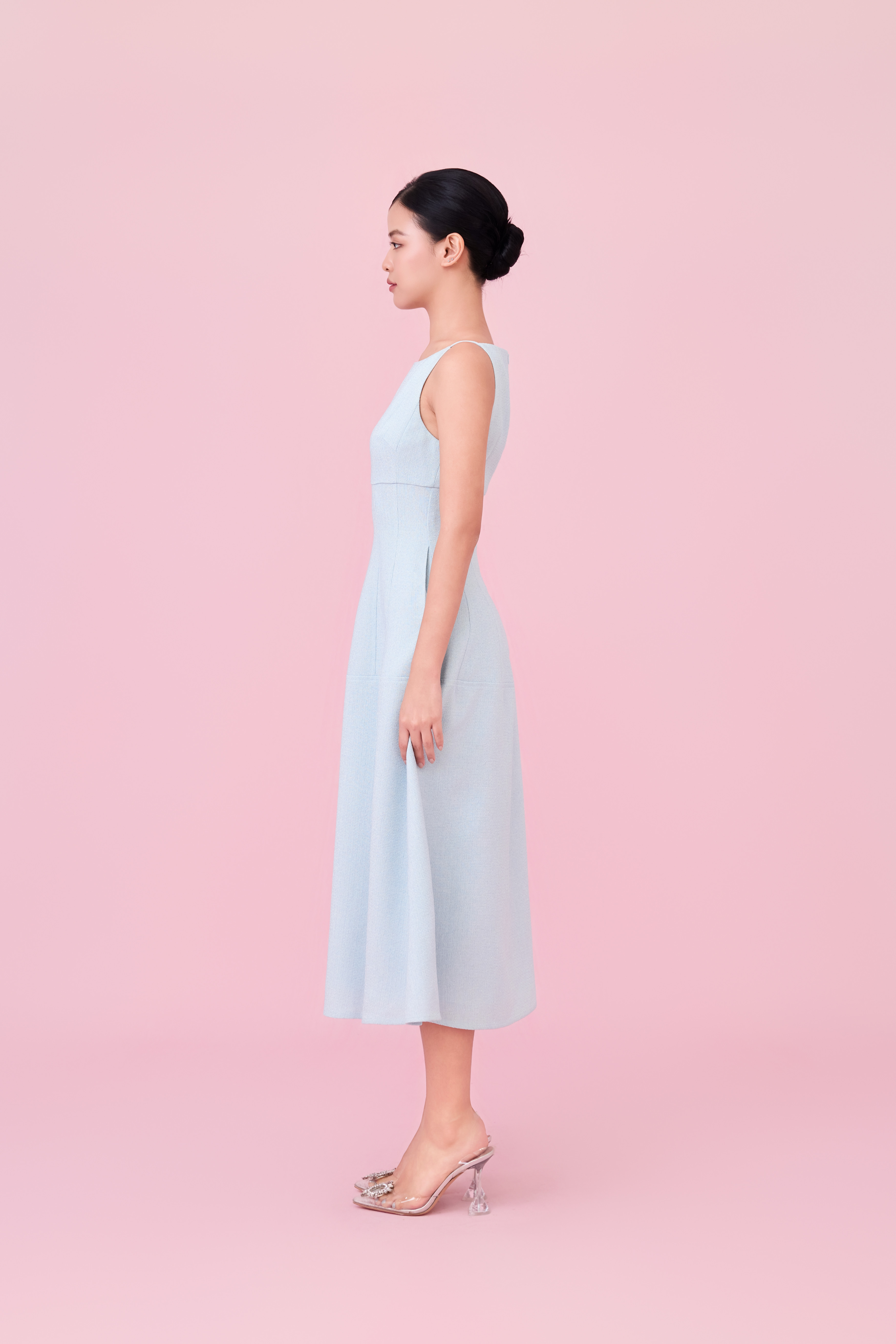 Cherin Light Blue Tweed Midi Dress