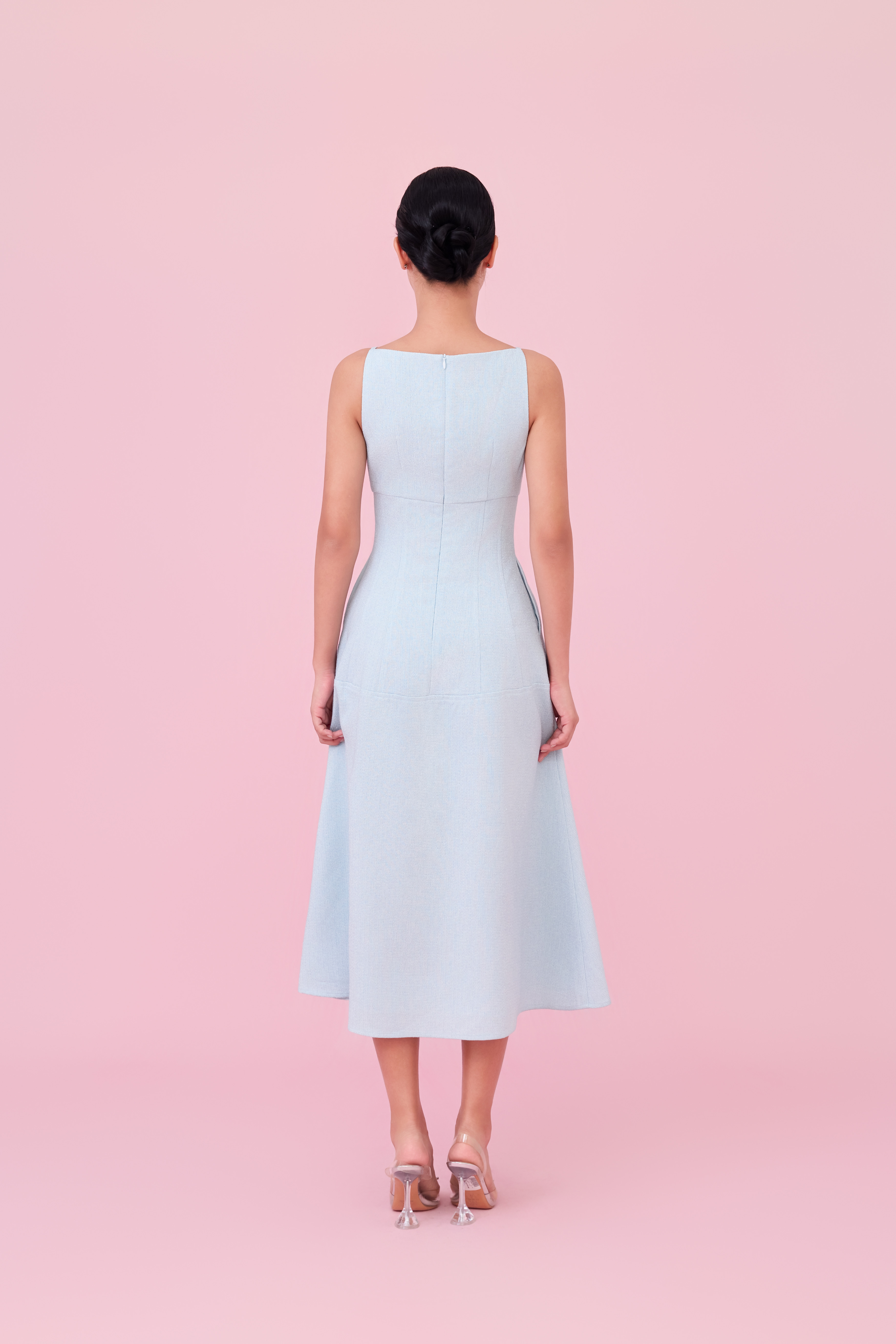 Cherin Light Blue Tweed Midi Dress