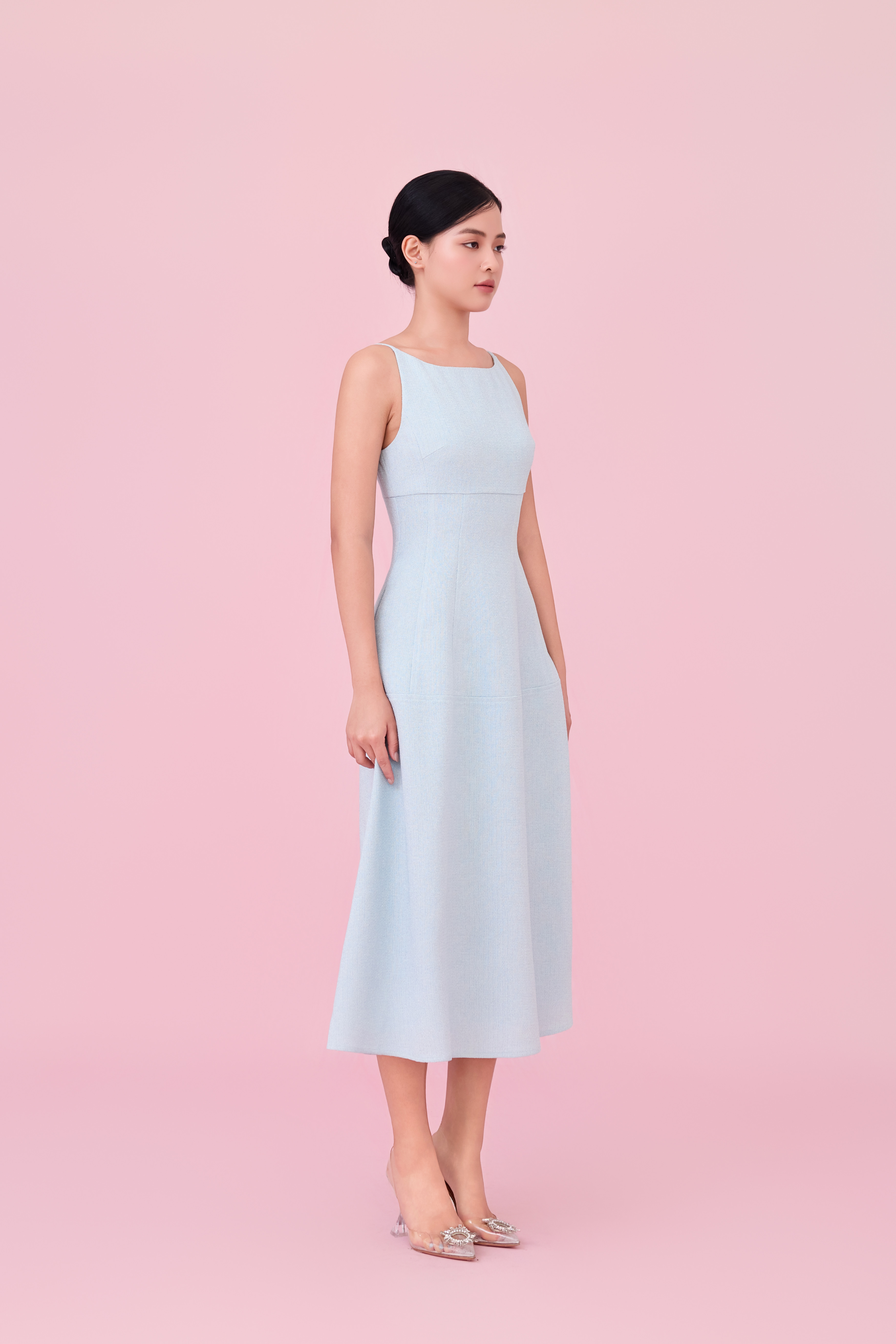 Cherin Light Blue Tweed Midi Dress