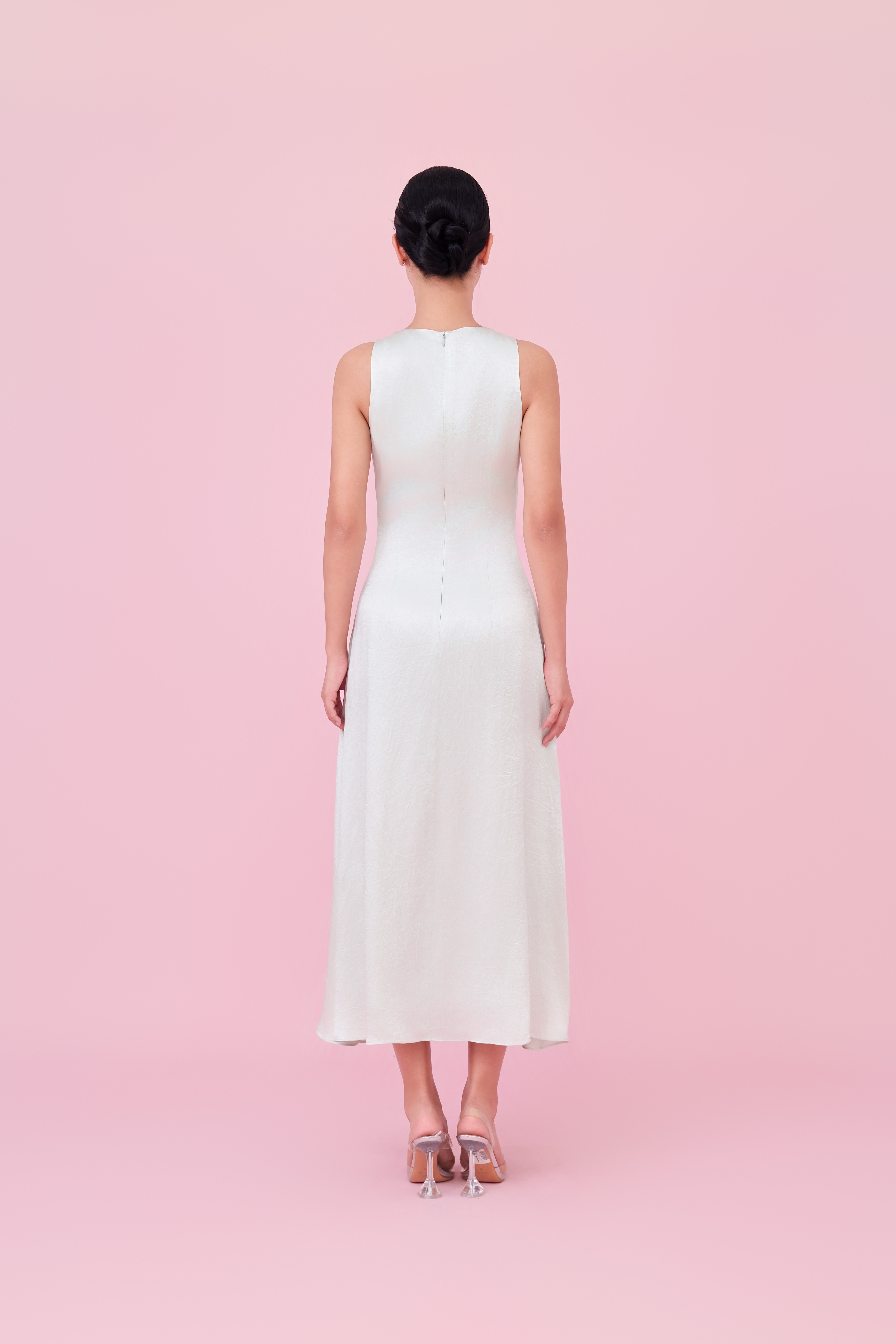 Cherilin Light Green High-Neck Sleeveless A-Line Dress