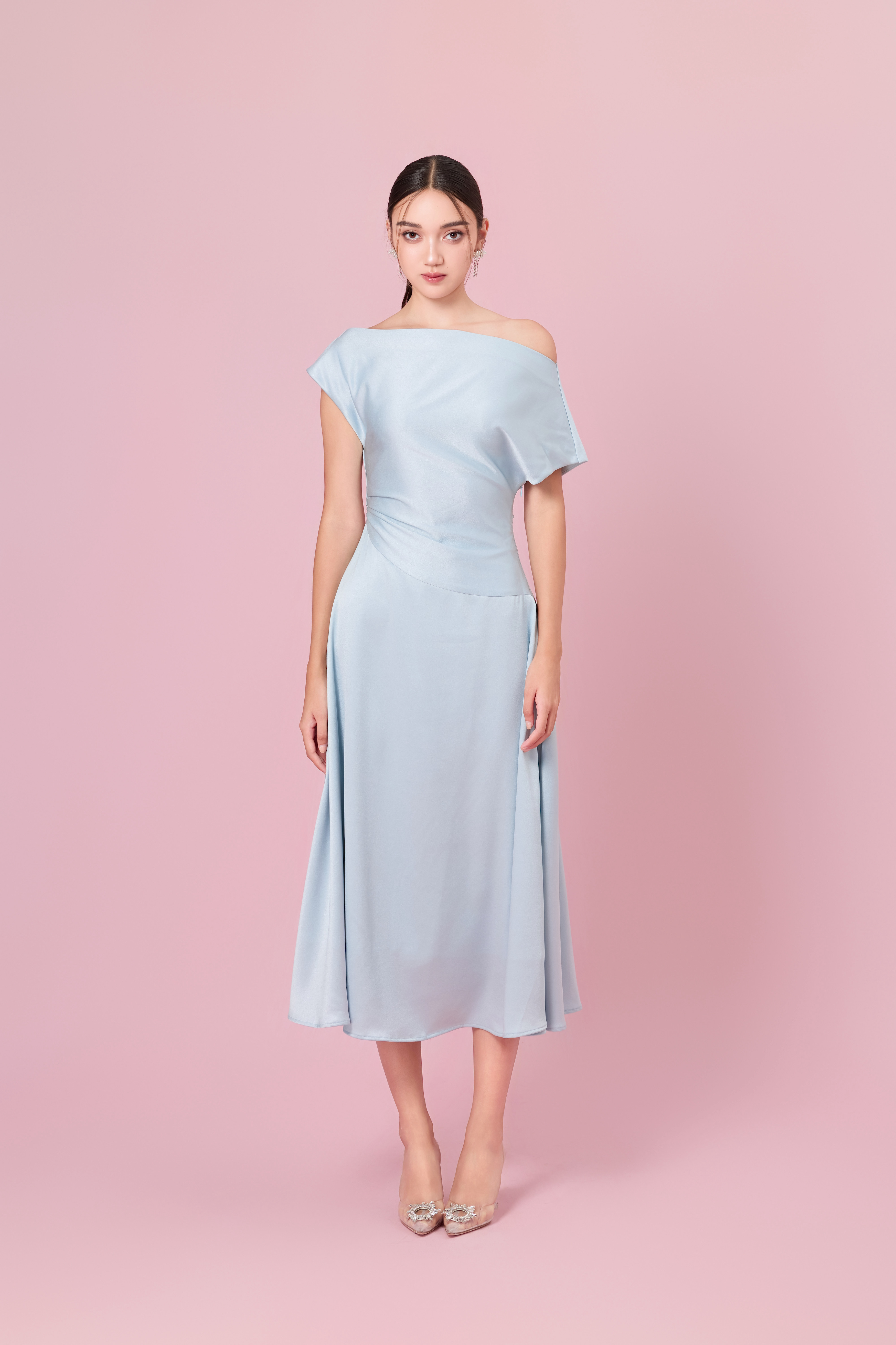 Chaucer Blue Dolman Sleeve Ruching Dress