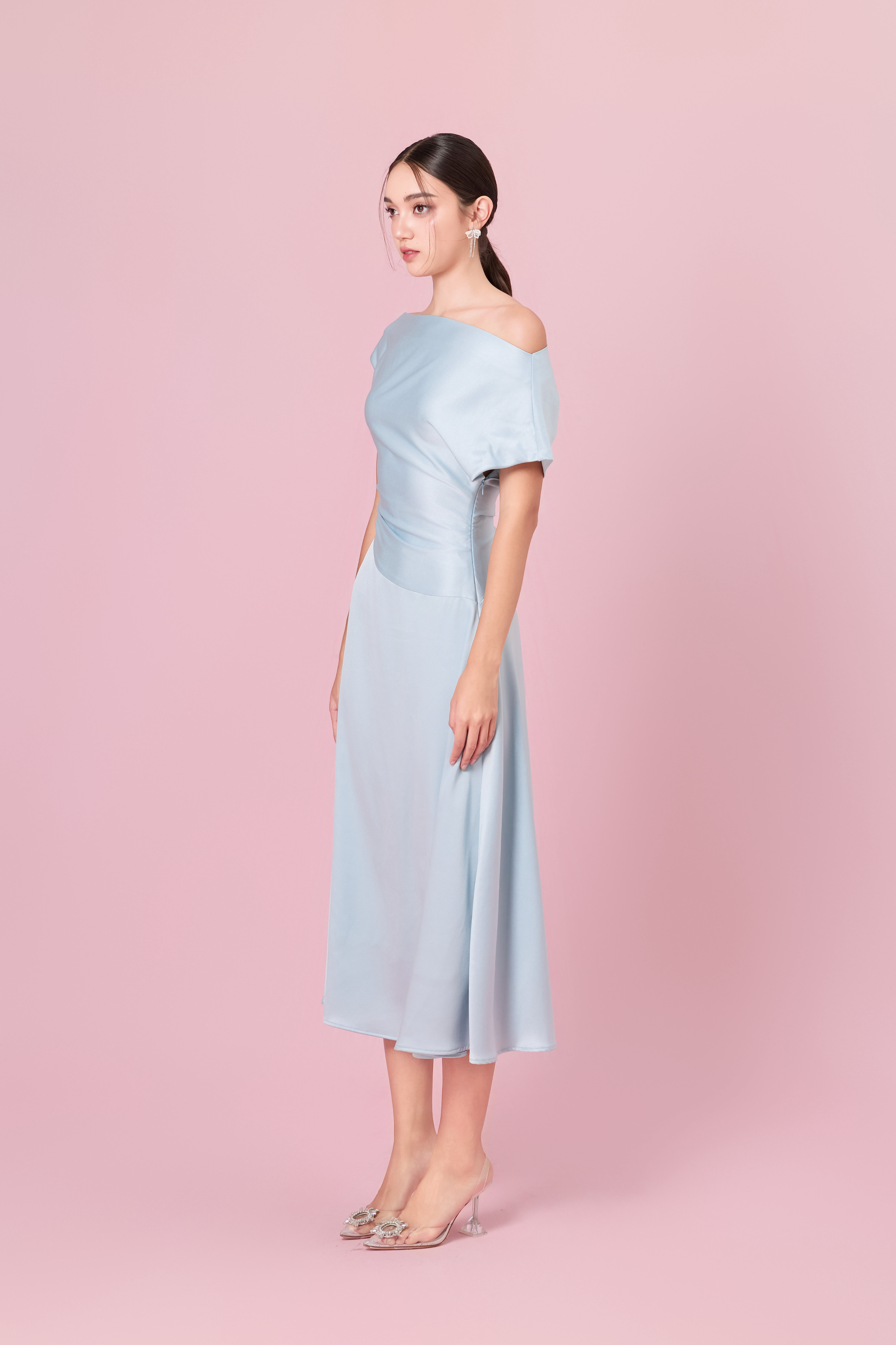 Chaucer Blue Dolman Sleeve Ruching Dress