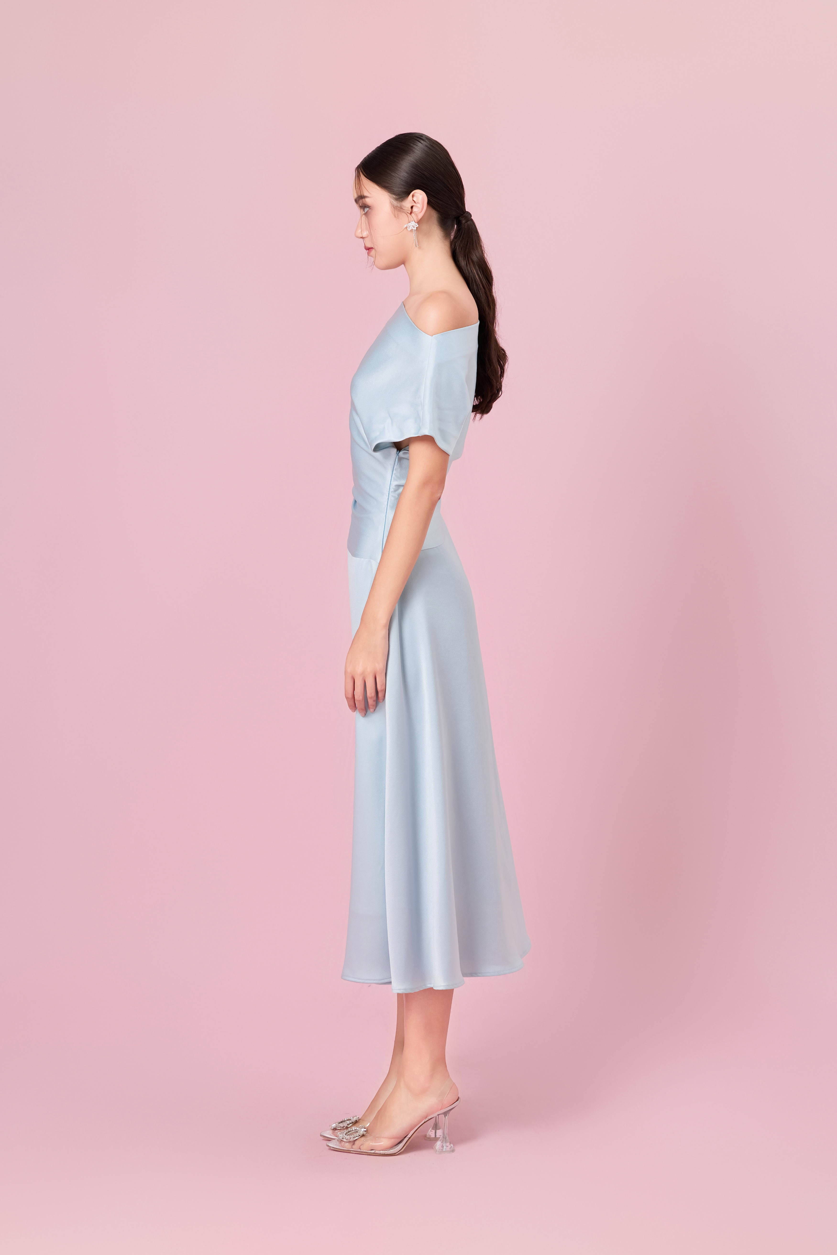 Chaucer Blue Dolman Sleeve Ruching Dress