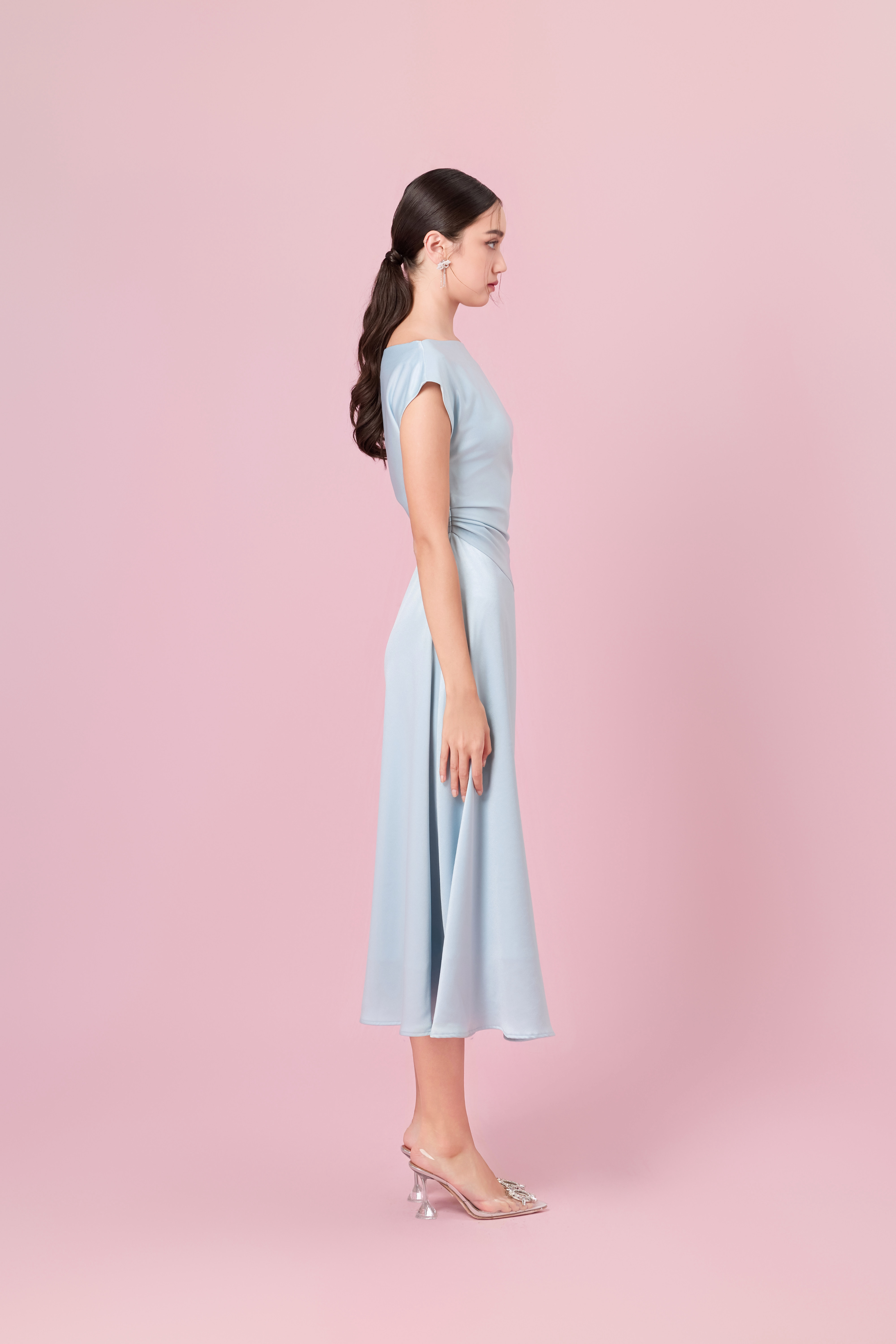 Chaucer Blue Dolman Sleeve Ruching Dress