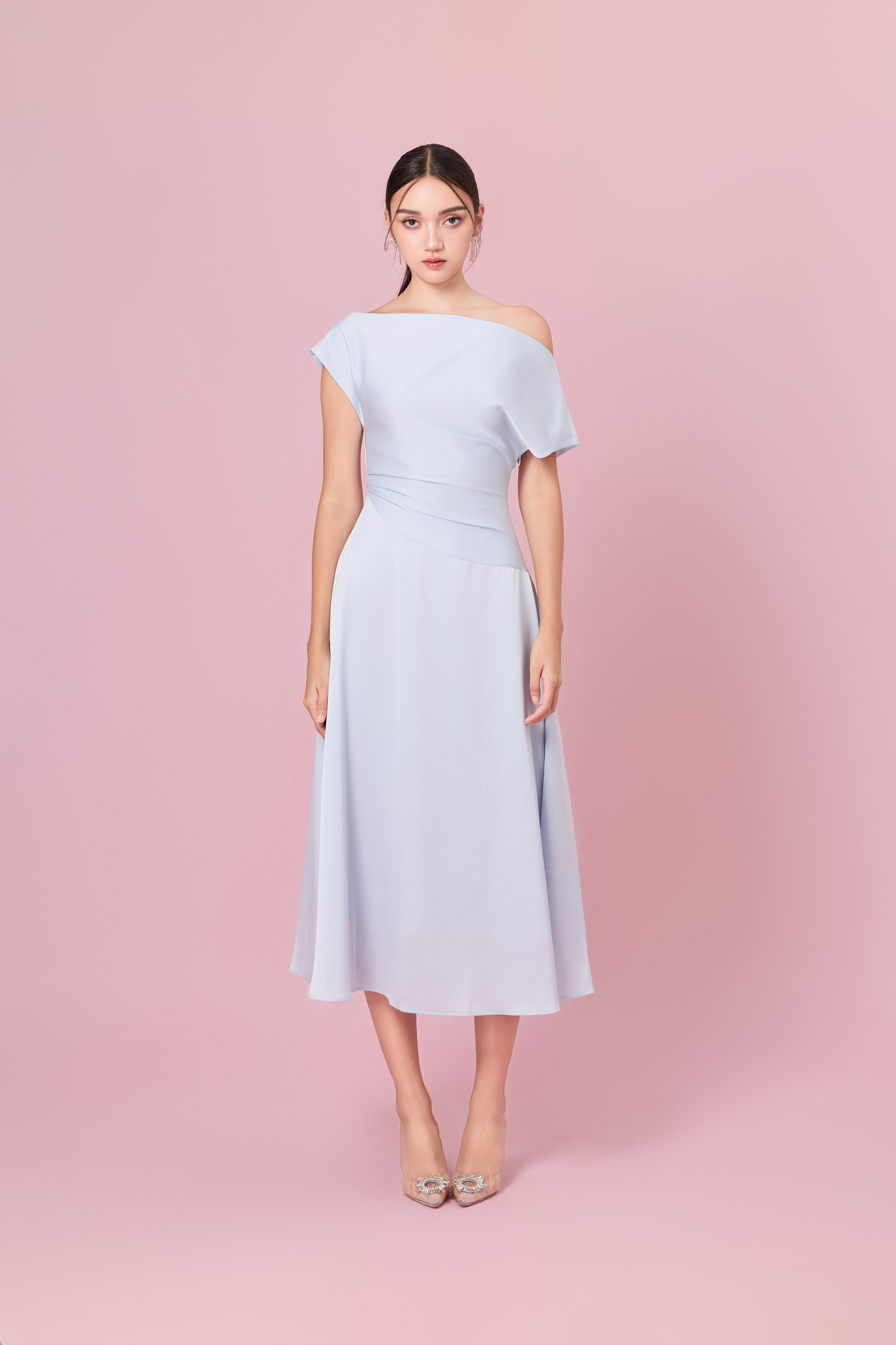 Chaucer Sky Blue Dolman Sleeve Ruching Dress