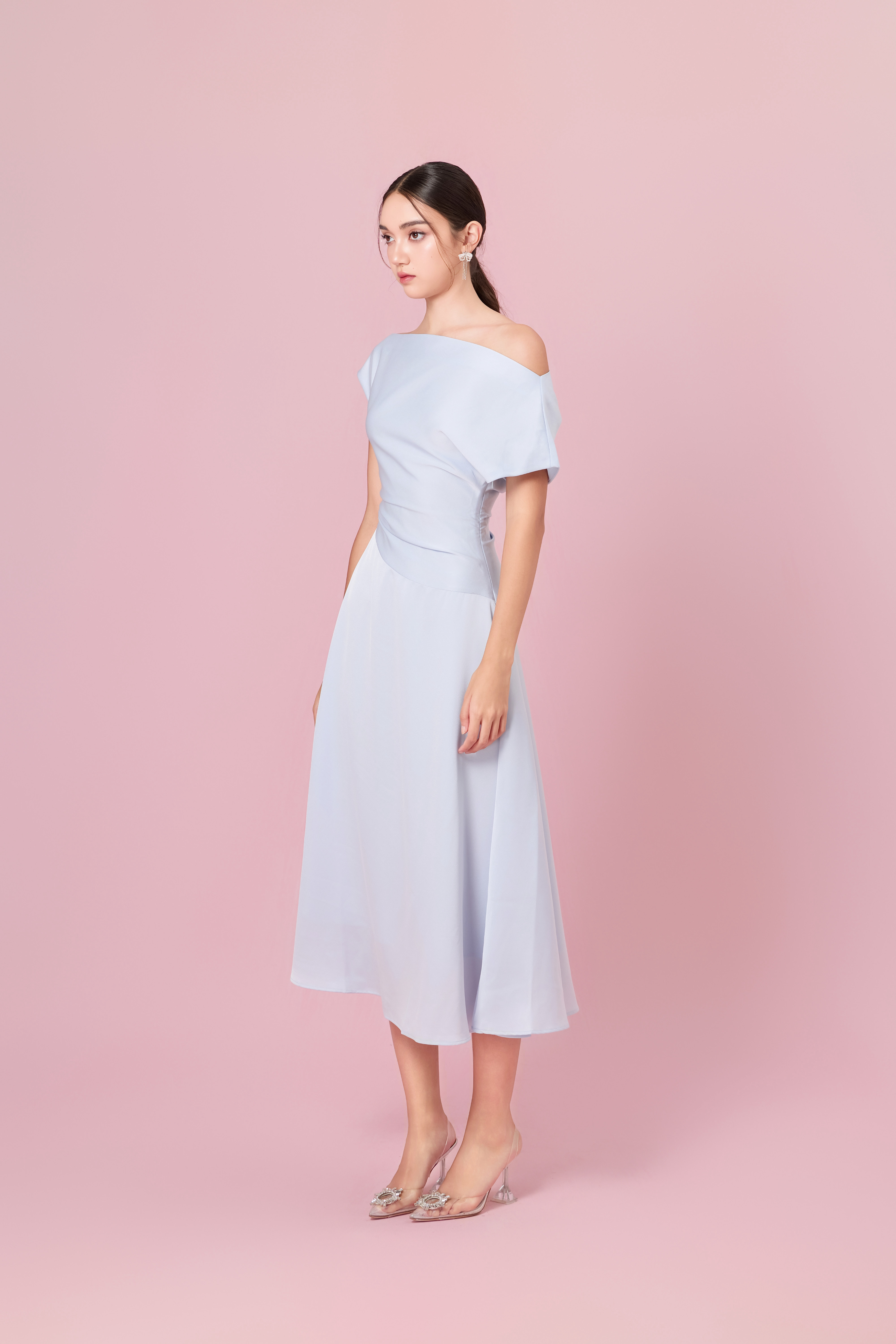 Chaucer Sky Blue Dolman Sleeve Ruching Dress