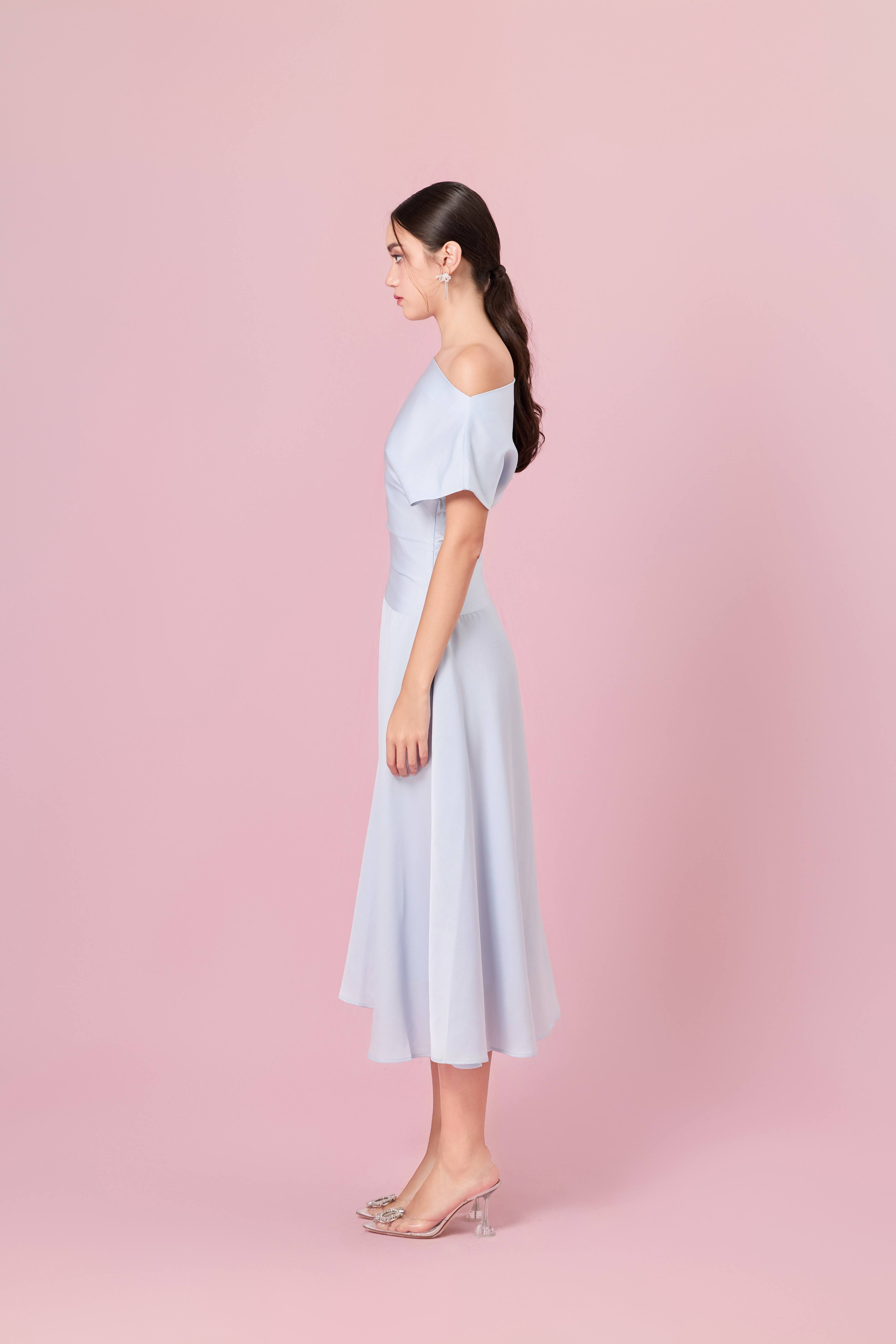 Chaucer Sky Blue Dolman Sleeve Ruching Dress