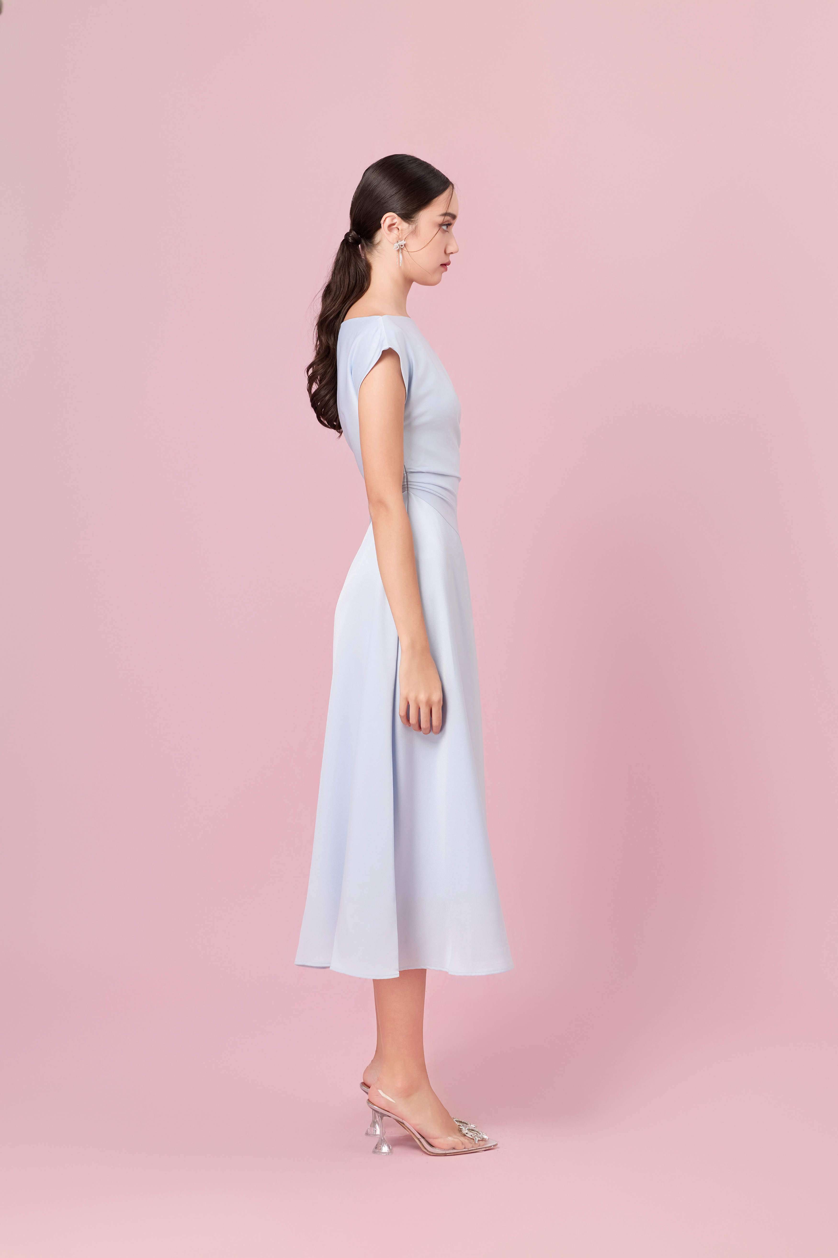 Chaucer Sky Blue Dolman Sleeve Ruching Dress
