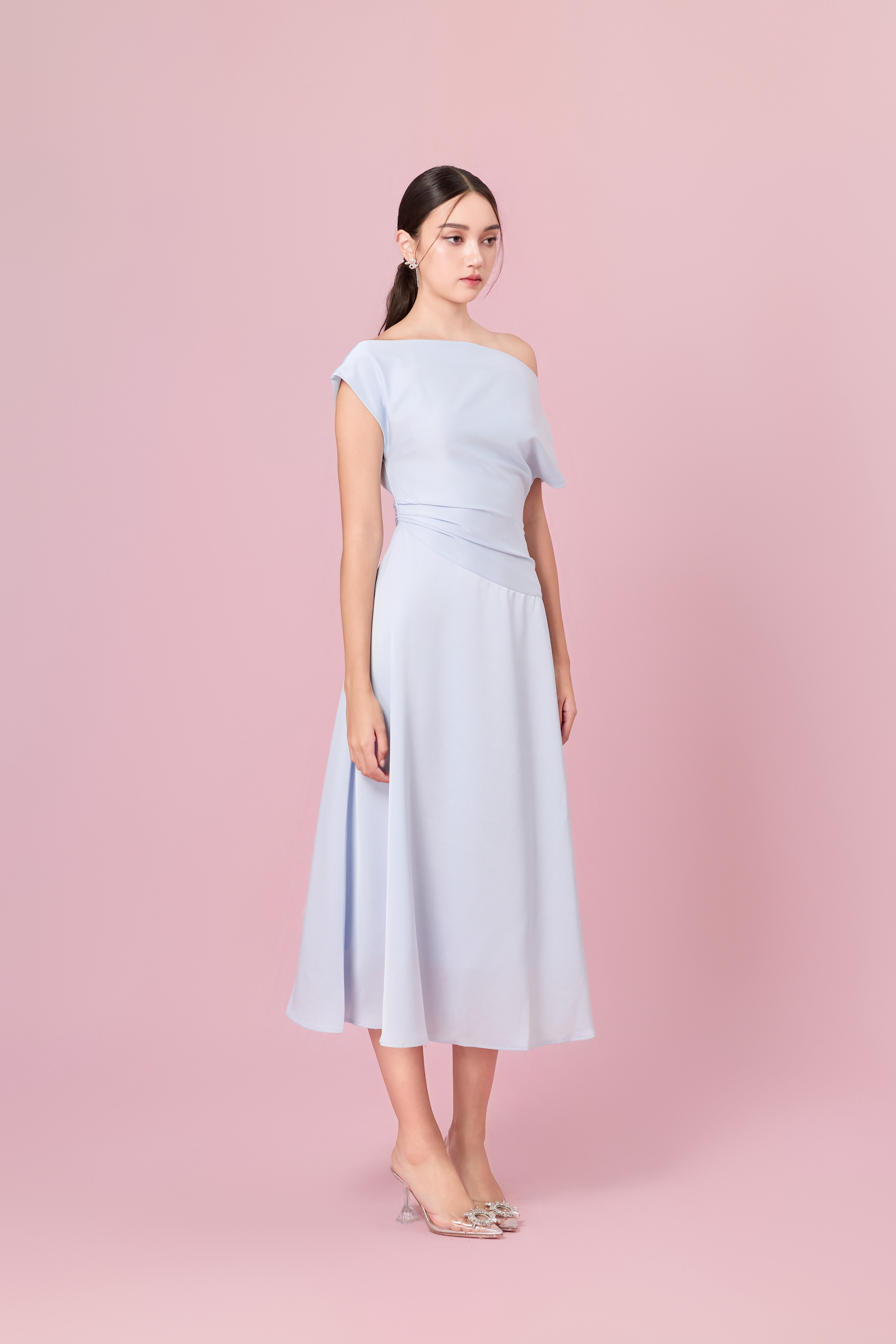 Chaucer Sky Blue Dolman Sleeve Ruching Dress