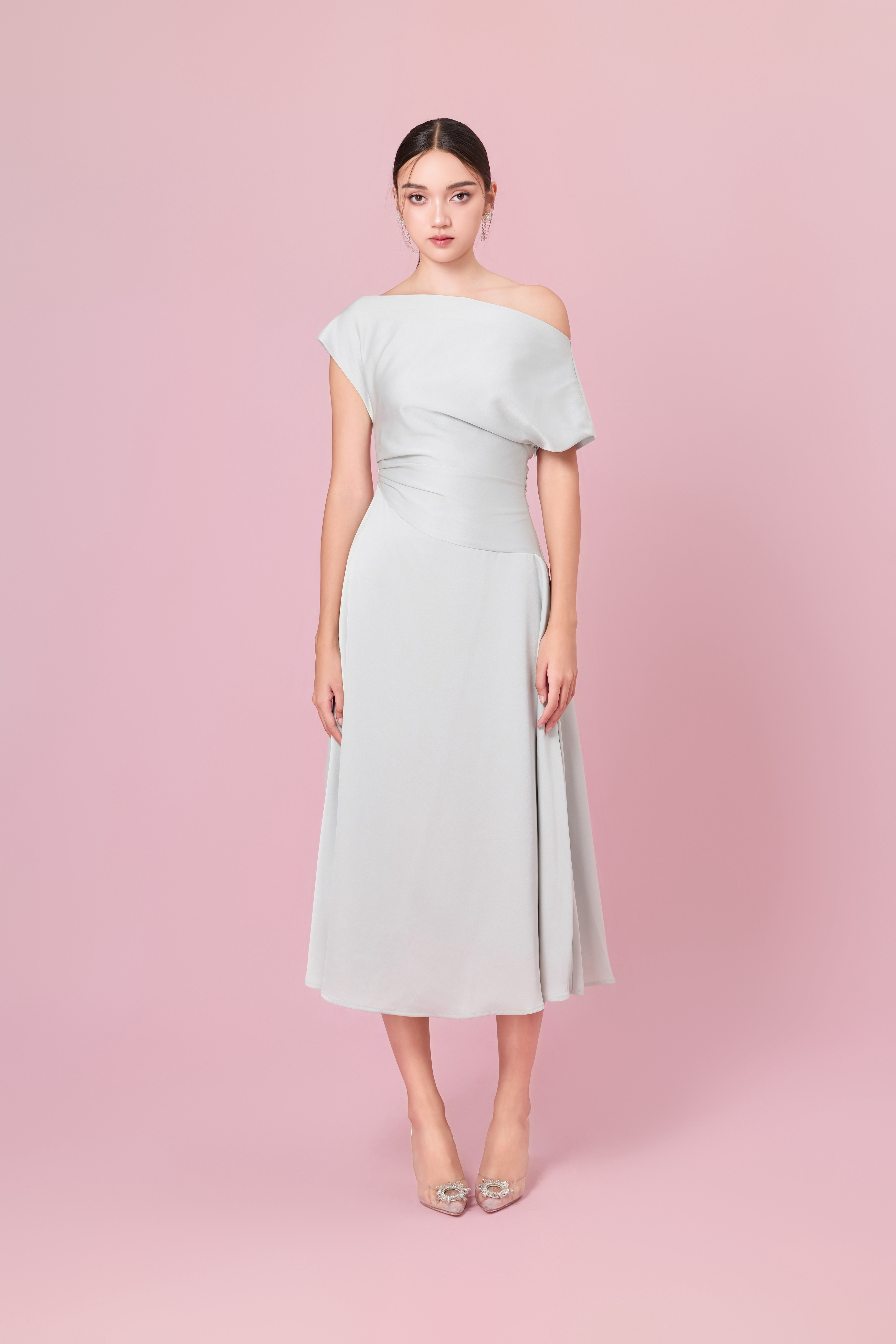 Chaucer Light Green Dolman Sleeve Ruching Dress