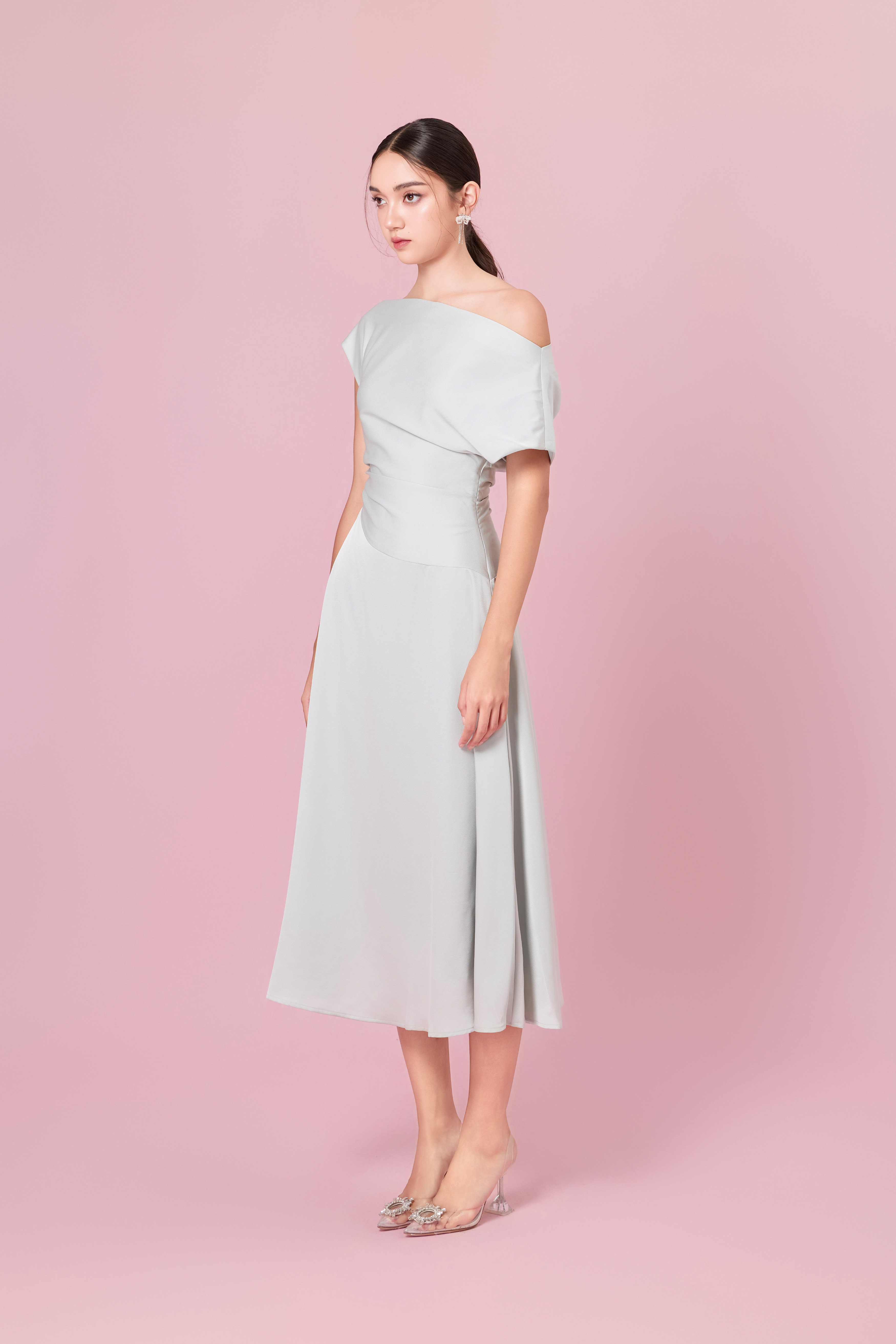 Chaucer Light Green Dolman Sleeve Ruching Dress