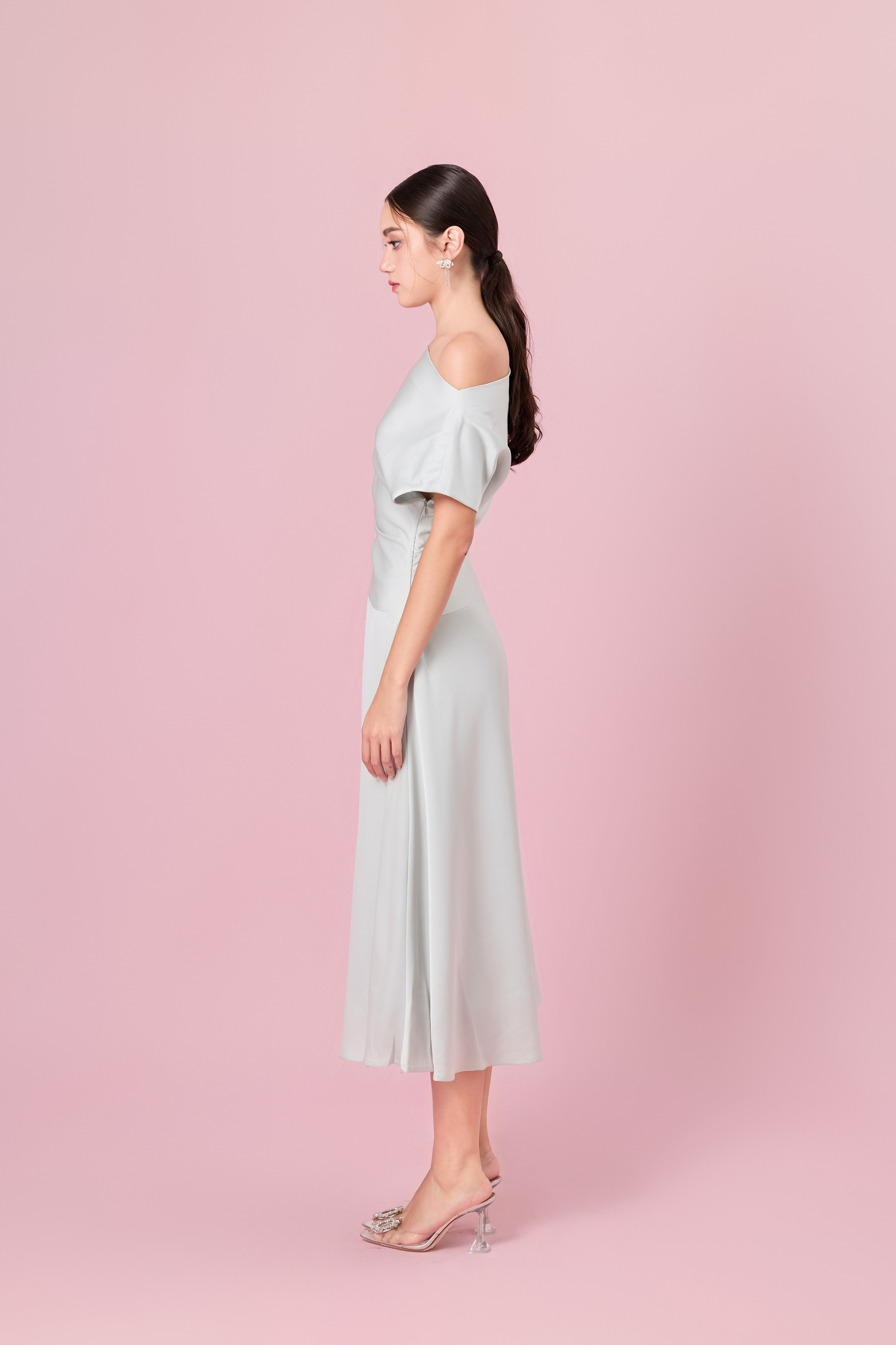 Chaucer Light Green Dolman Sleeve Ruching Dress