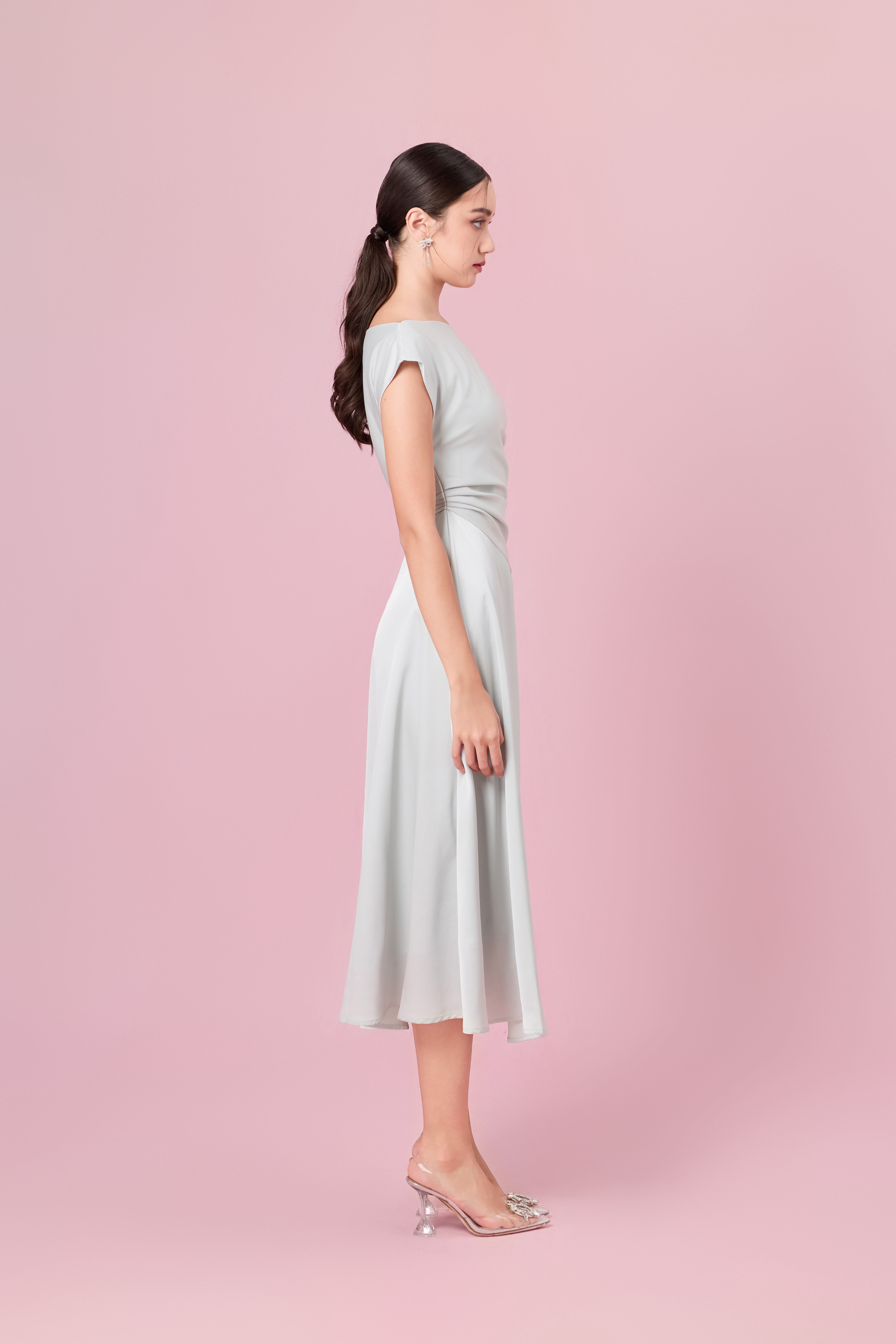 Chaucer Light Green Dolman Sleeve Ruching Dress