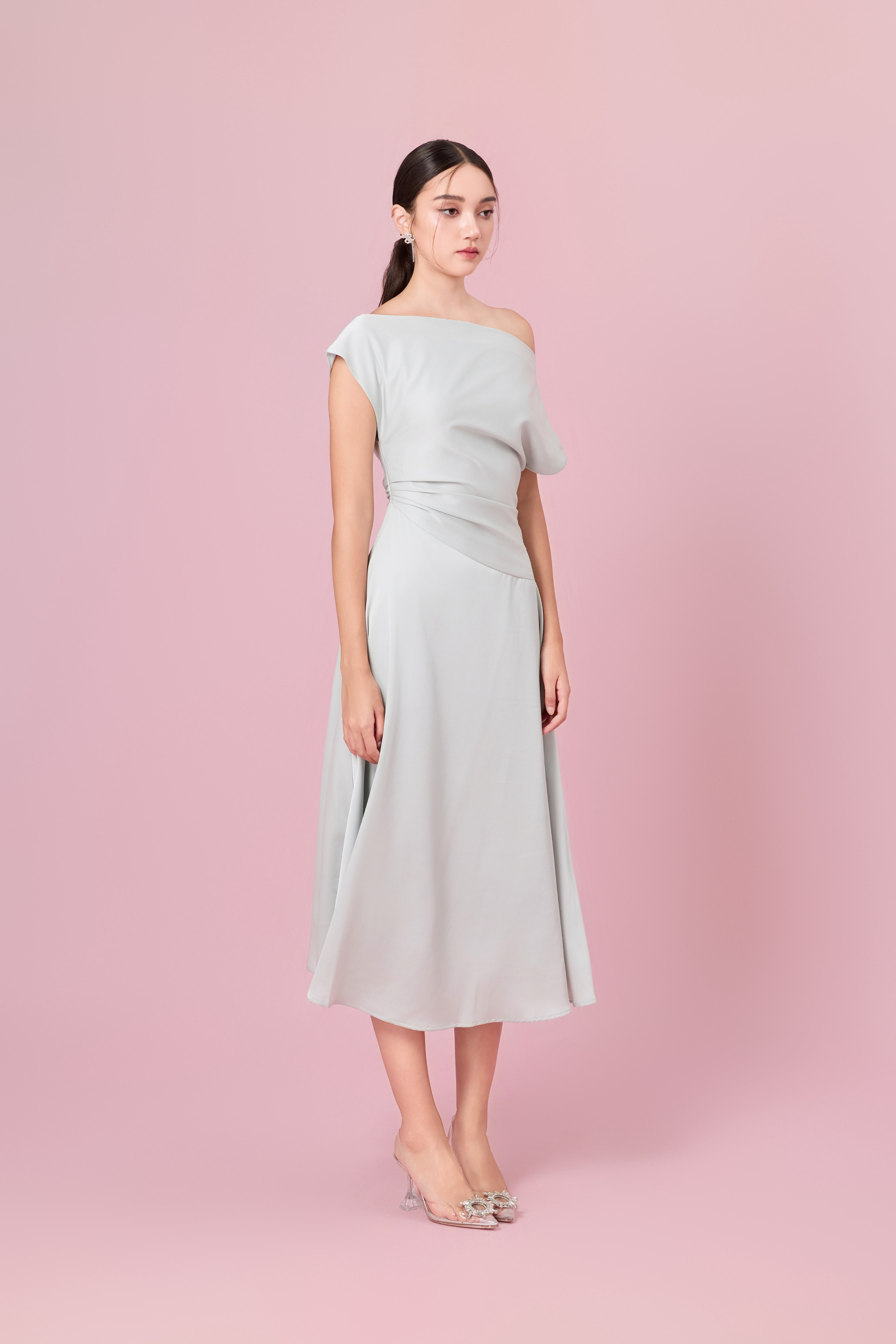 Chaucer Light Green Dolman Sleeve Ruching Dress