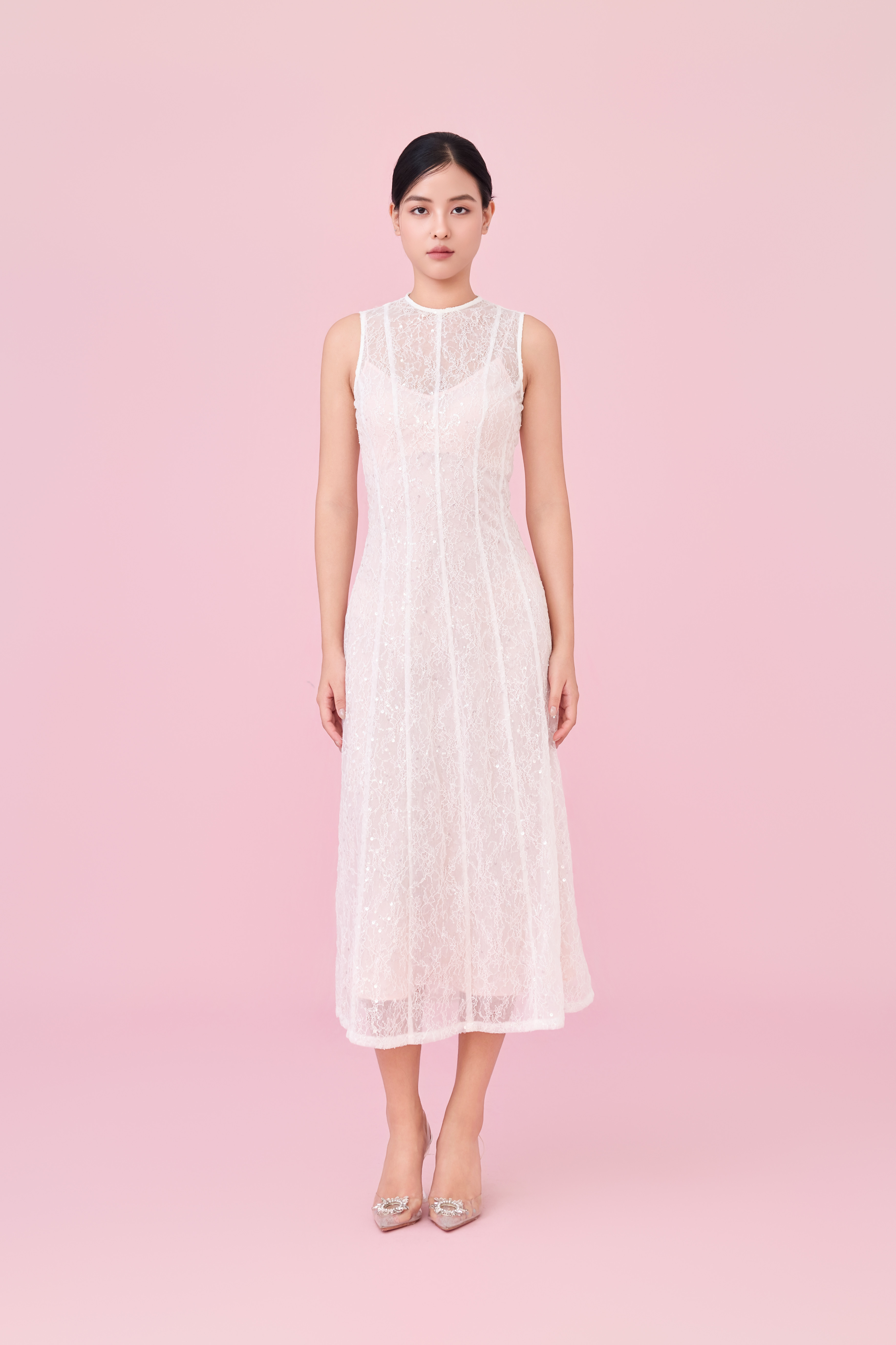 Charilyn White Lace With Sequins Embellishment Dress