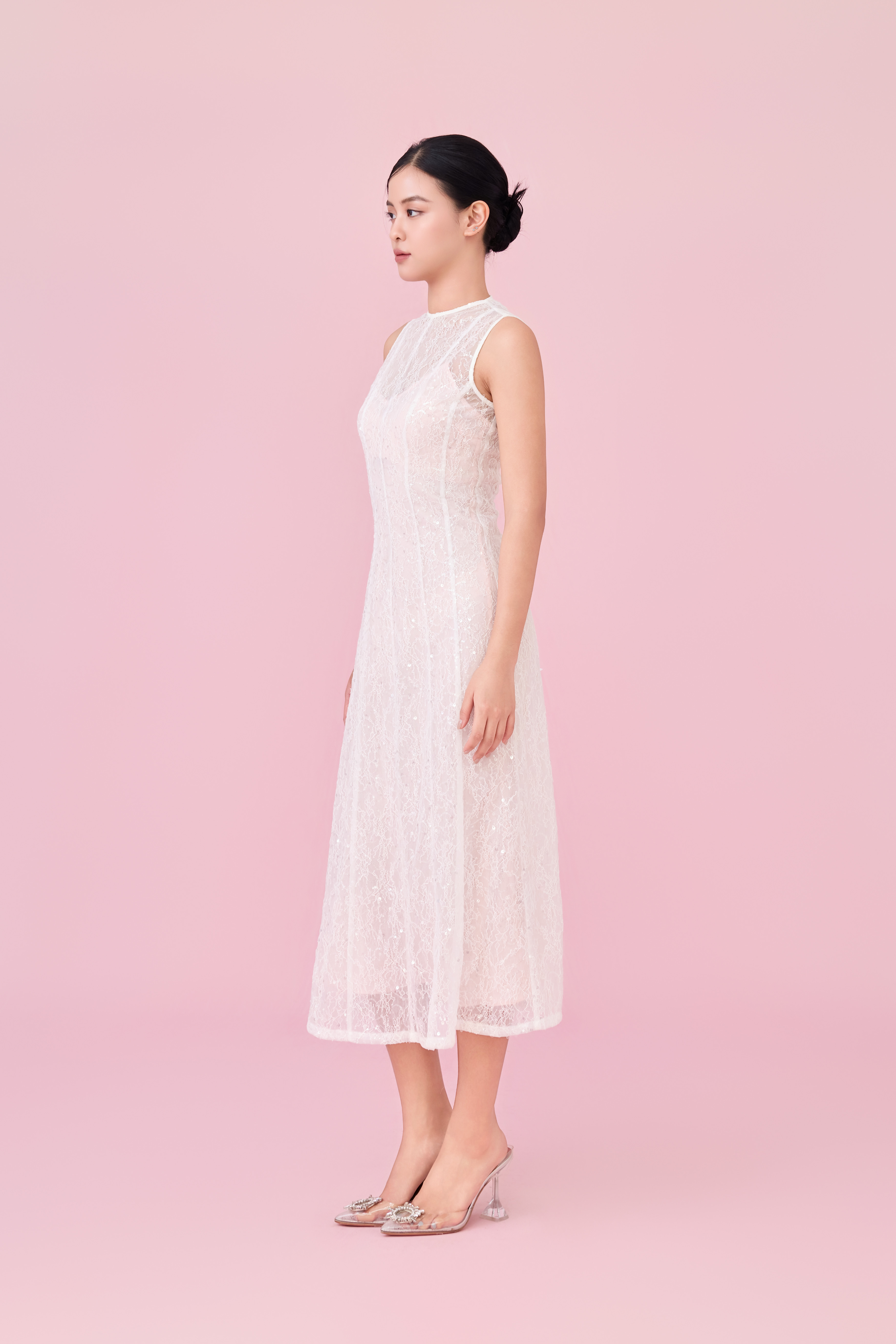 Charilyn White Lace With Sequins Embellishment Dress
