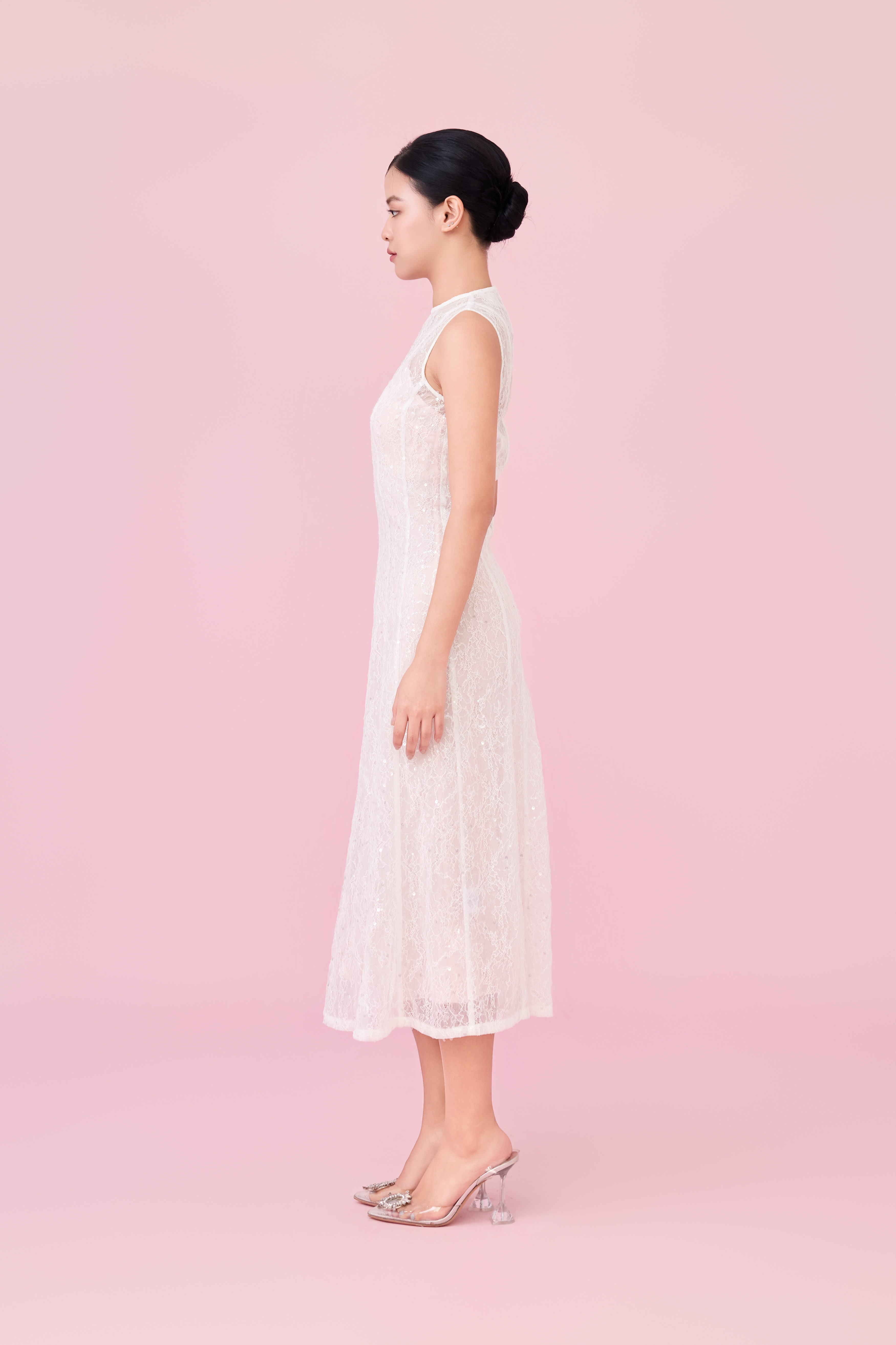 Charilyn White Lace With Sequins Embellishment Dress