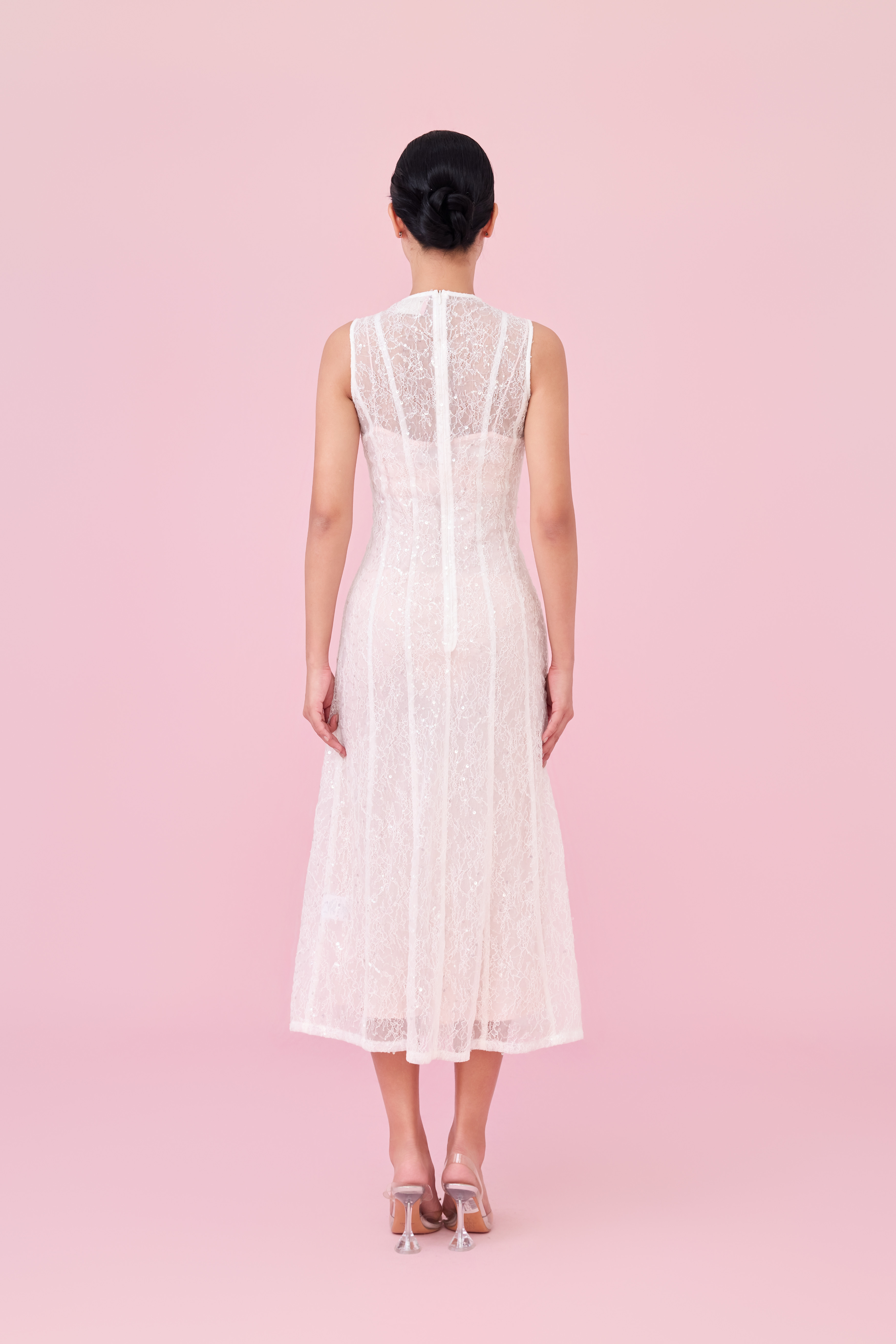 Charilyn White Lace With Sequins Embellishment Dress