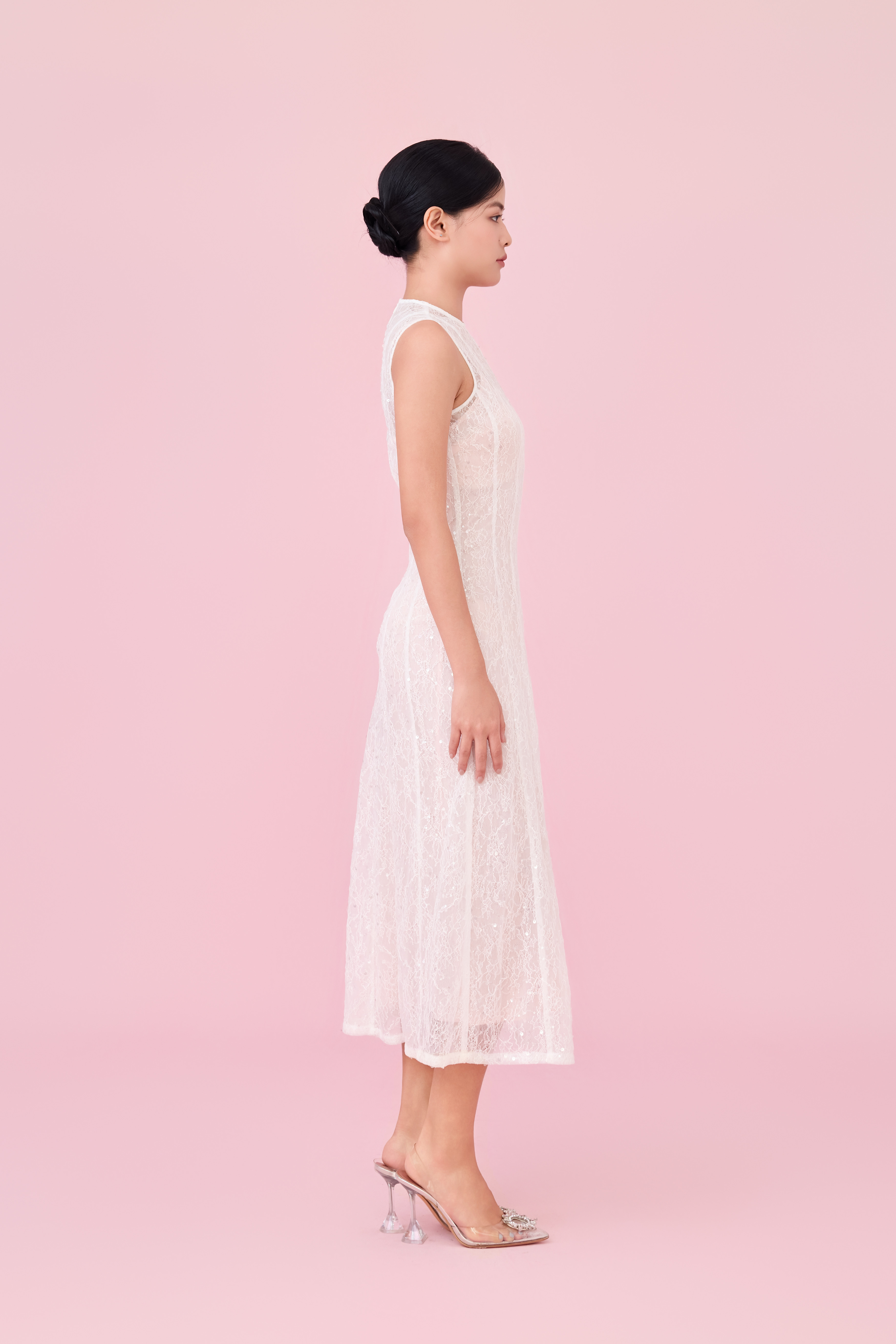 Charilyn White Lace With Sequins Embellishment Dress