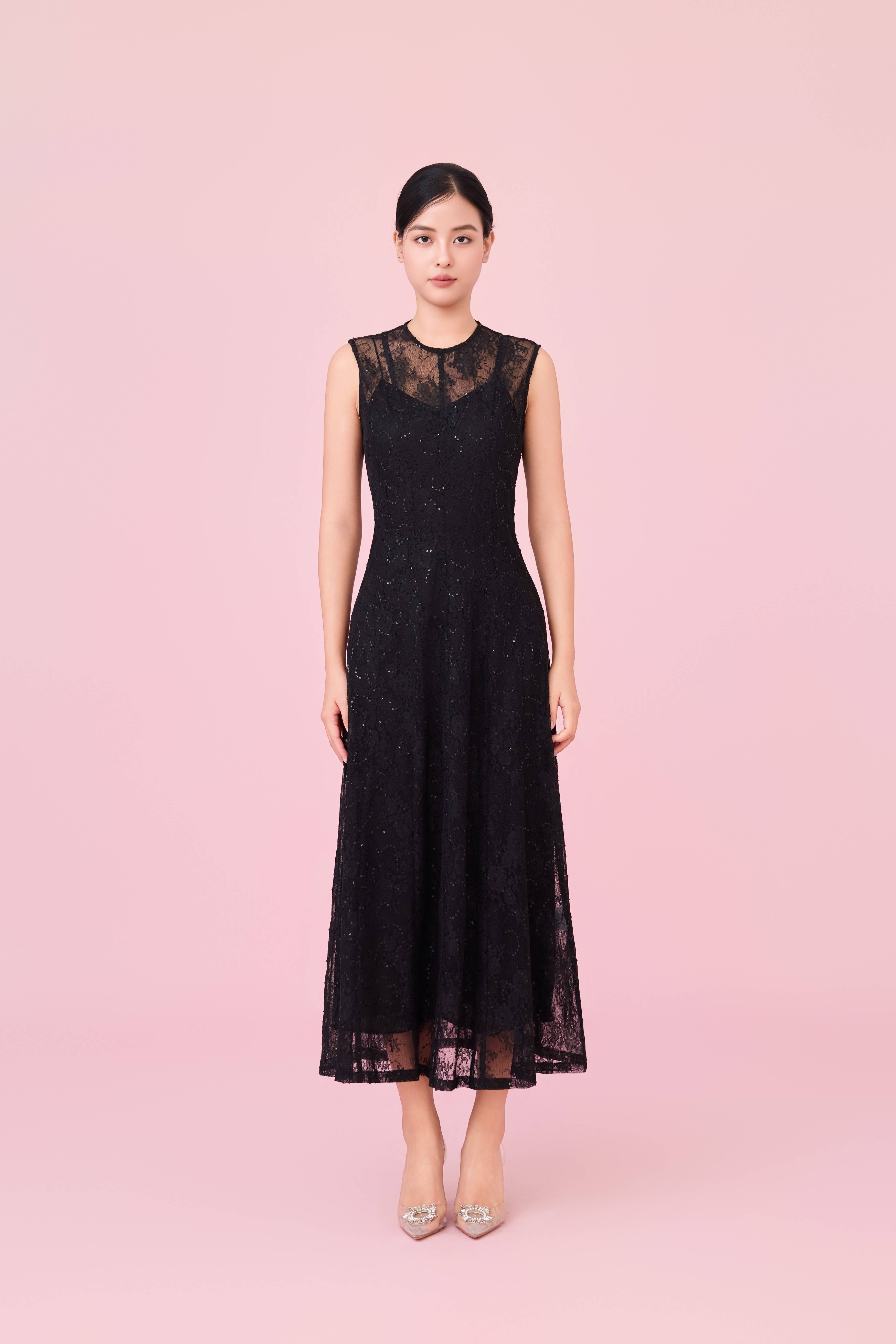 Charilyn Black Lace With Sequins Embellishment Dress