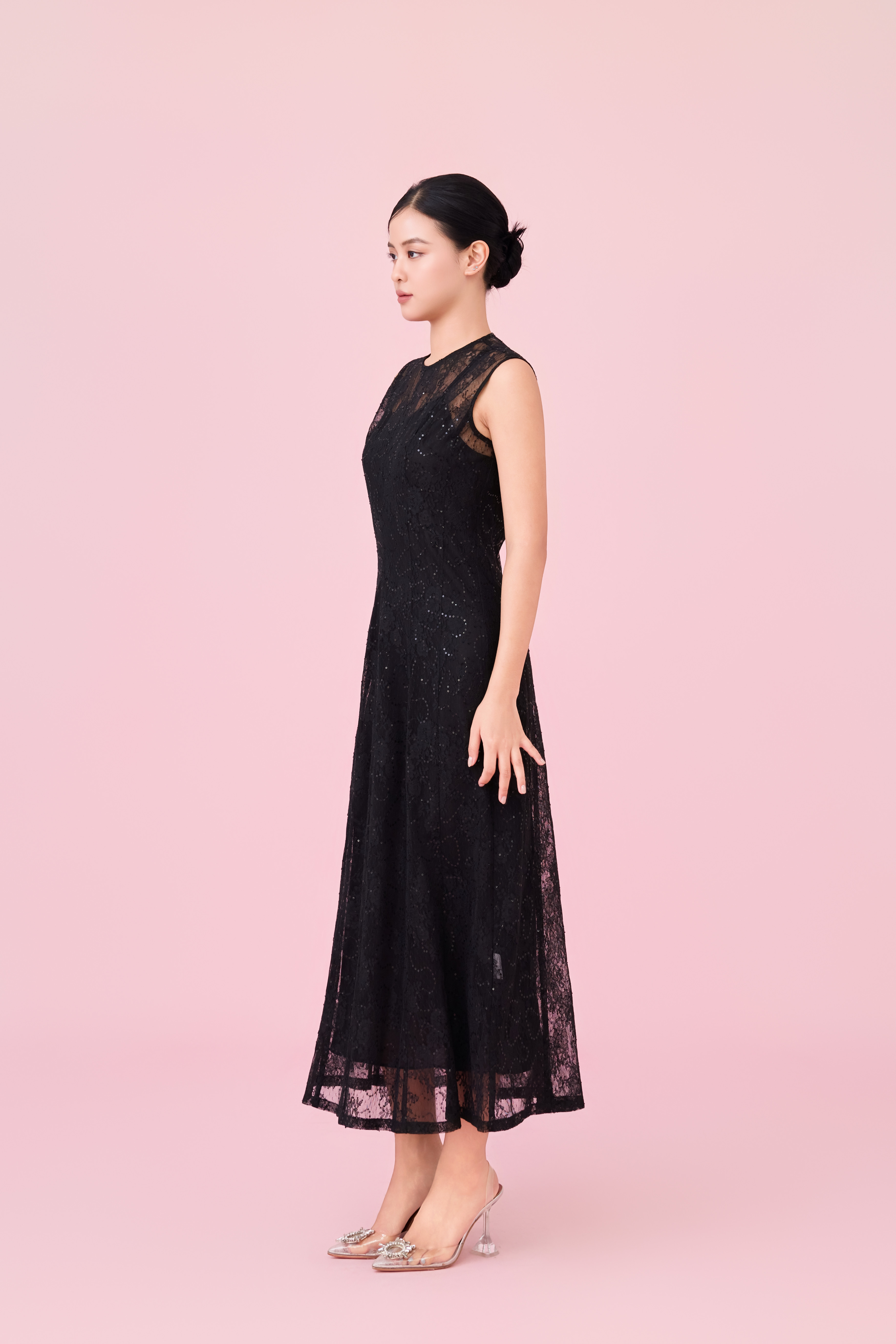 Charilyn Black Lace With Sequins Embellishment Dress