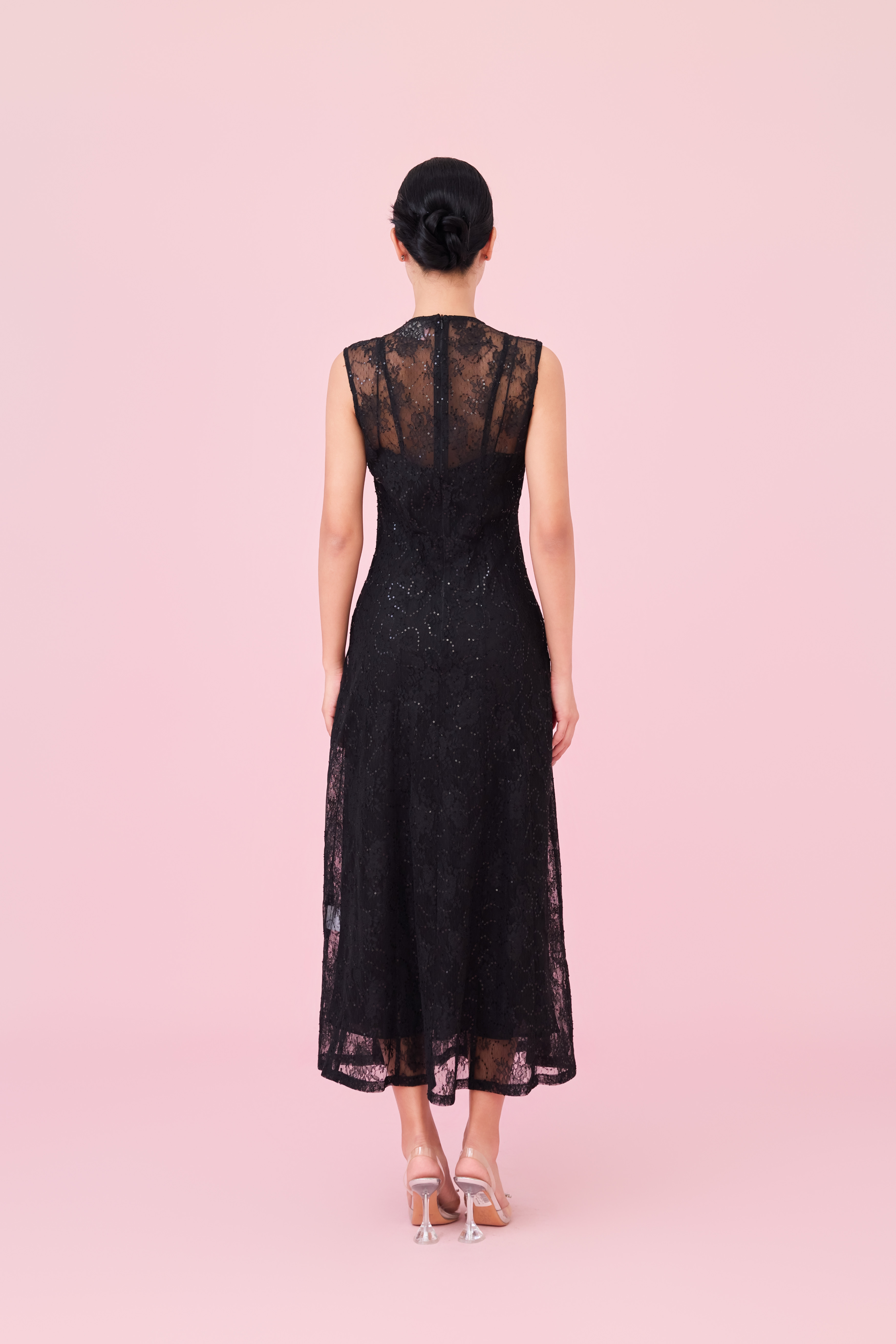 Charilyn Black Lace With Sequins Embellishment Dress