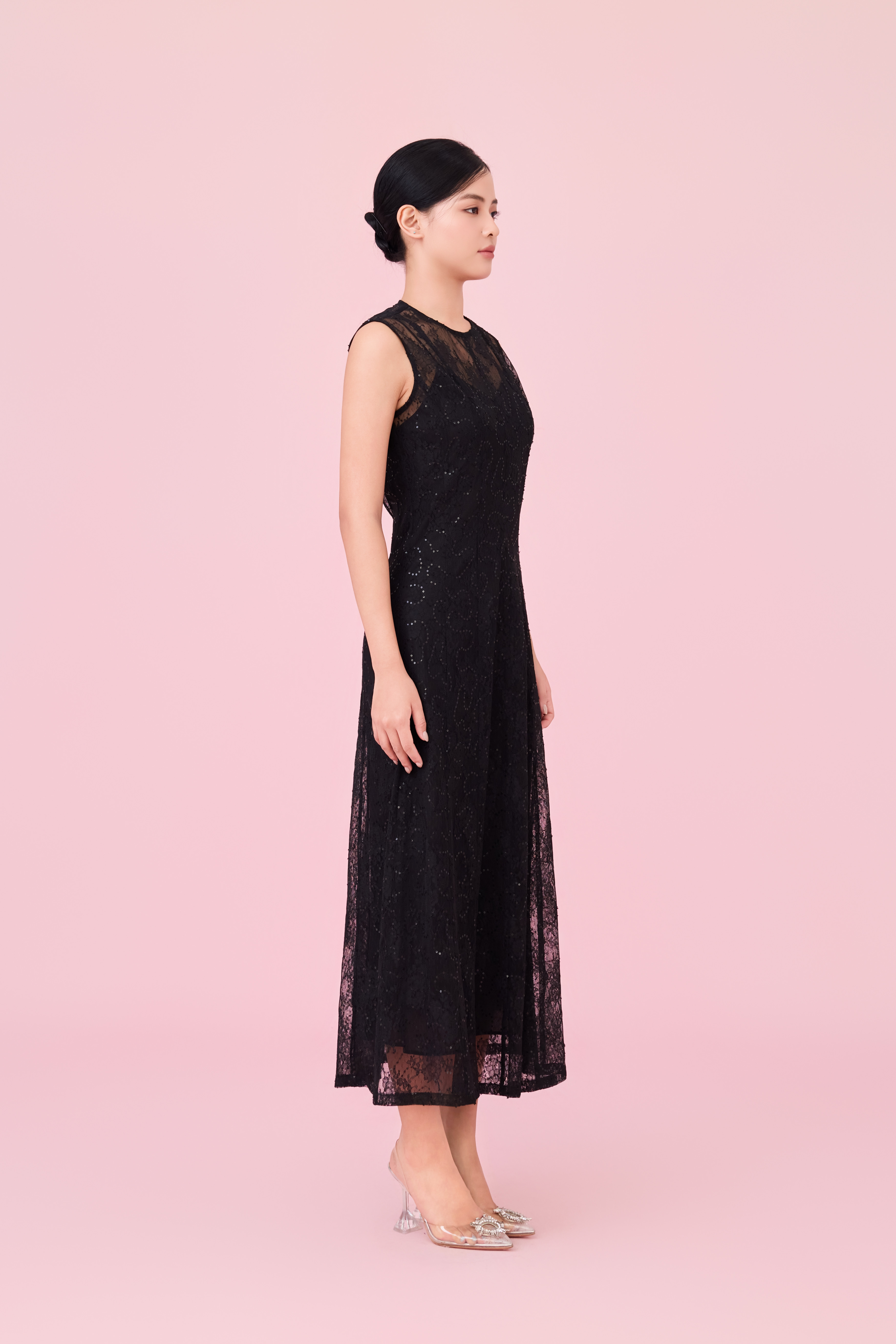 Charilyn Black Lace With Sequins Embellishment Dress